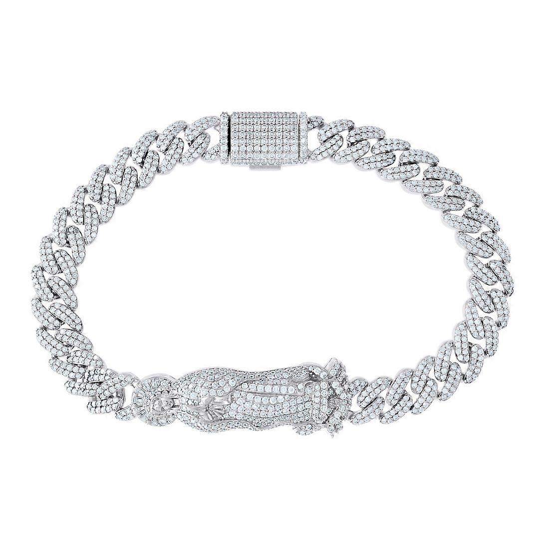 925スターリングシルバー6.29ctラウンド、0.29ctバゲットモアッサナイトグアダルーペブレスレット8.5インチ10mm幅リンクブレスレットwom用