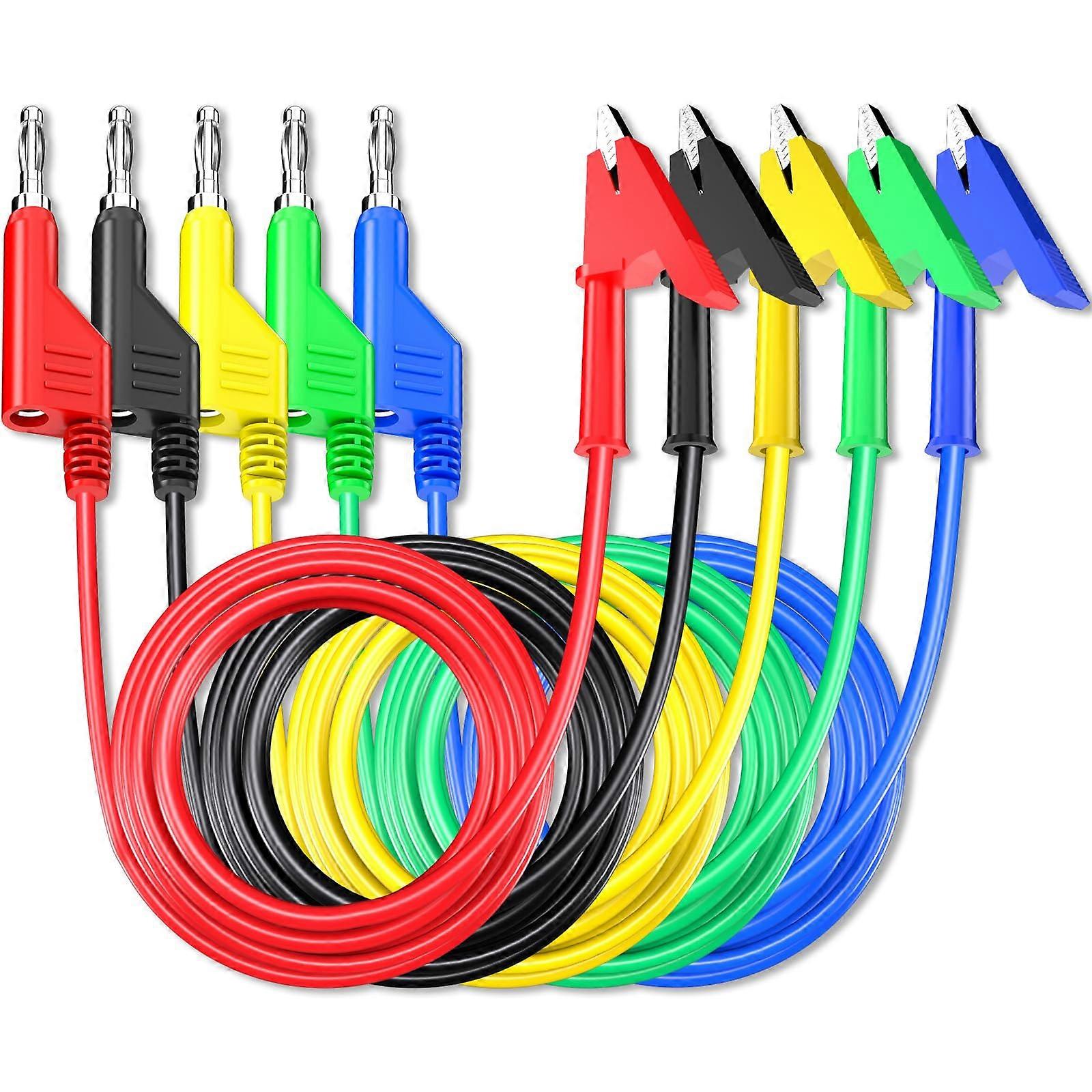 5PCS Test Leads 4mm Stackable Banana Plug to Crocodile Alligator Clips Flexible Cable Wire 6.56ft/2m for Multimeter Electrical Testing