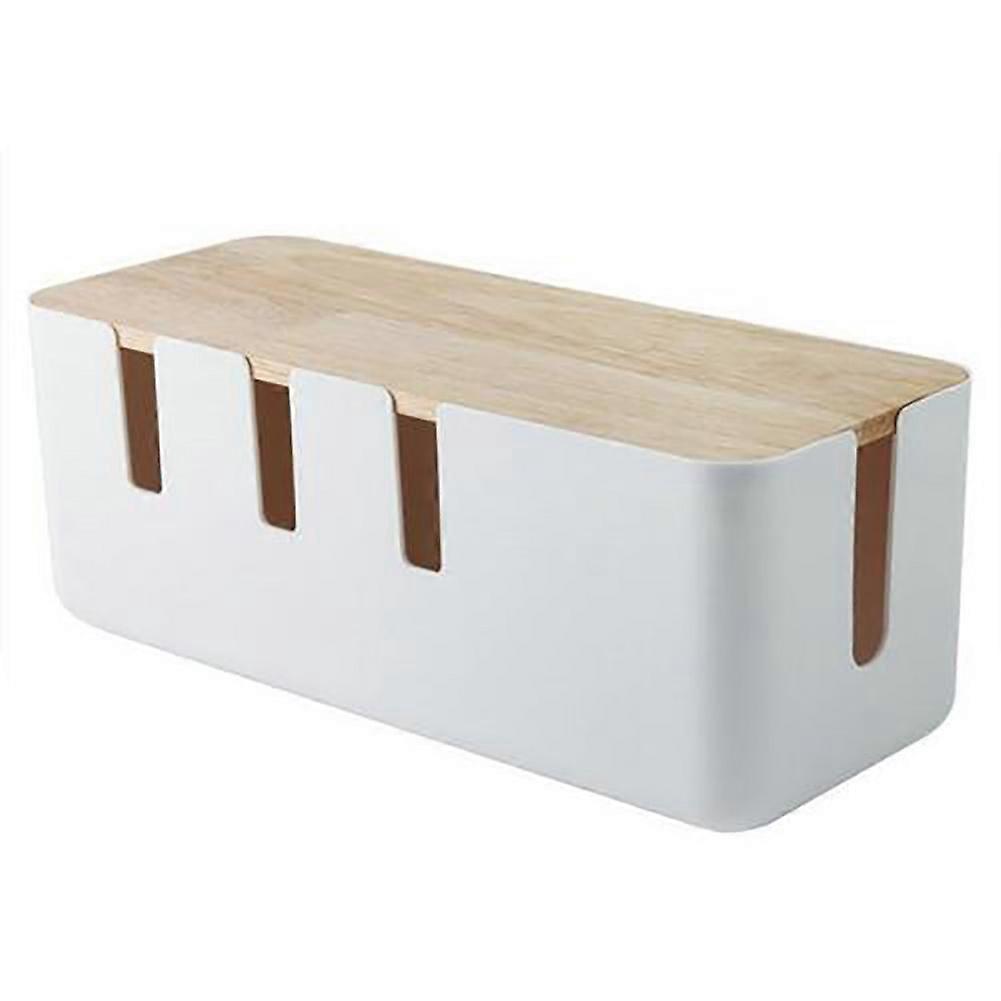 Wooden Power Cable Storage Box Rectangular Power Socket Organizer