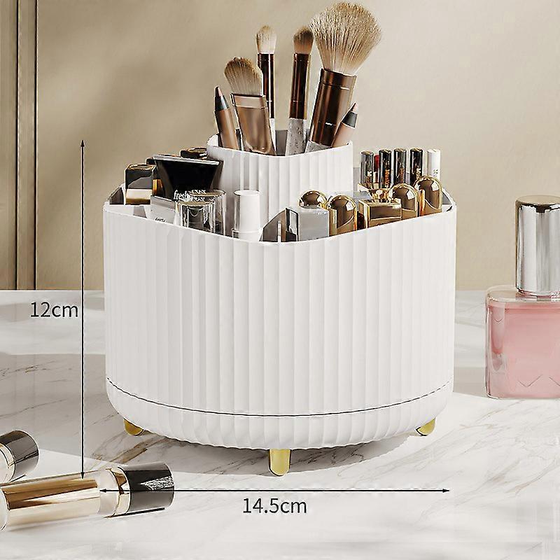 Storage Boxes Vertical Stripes Design Rotating Makeup Brush Holder ABS Desktop Organizer Cosmetic Storage Container White