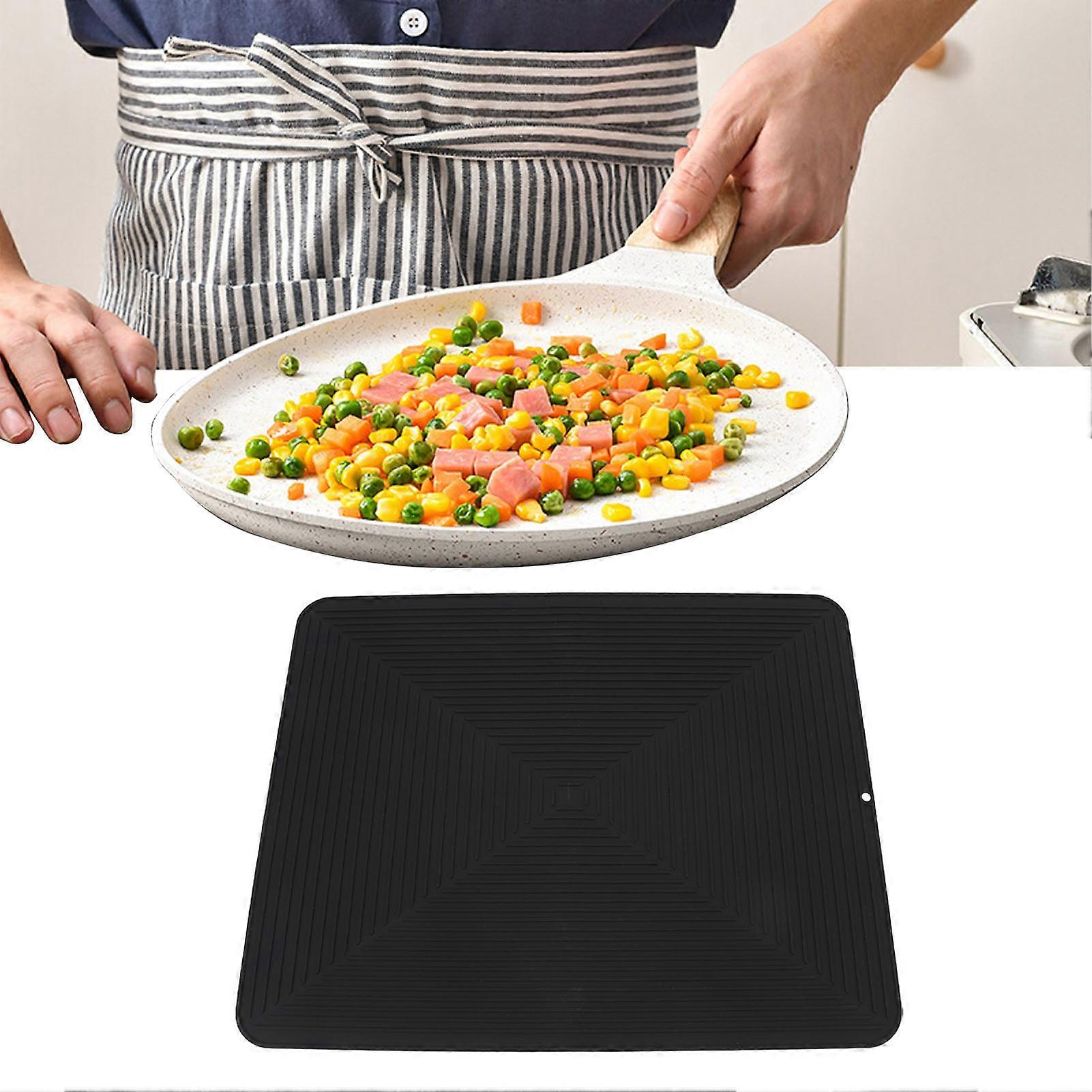 Silicone Dish Drying Mat Countertop Protector Heat Insulation Non Slip Drain Pad for Kitchen Counter Black 