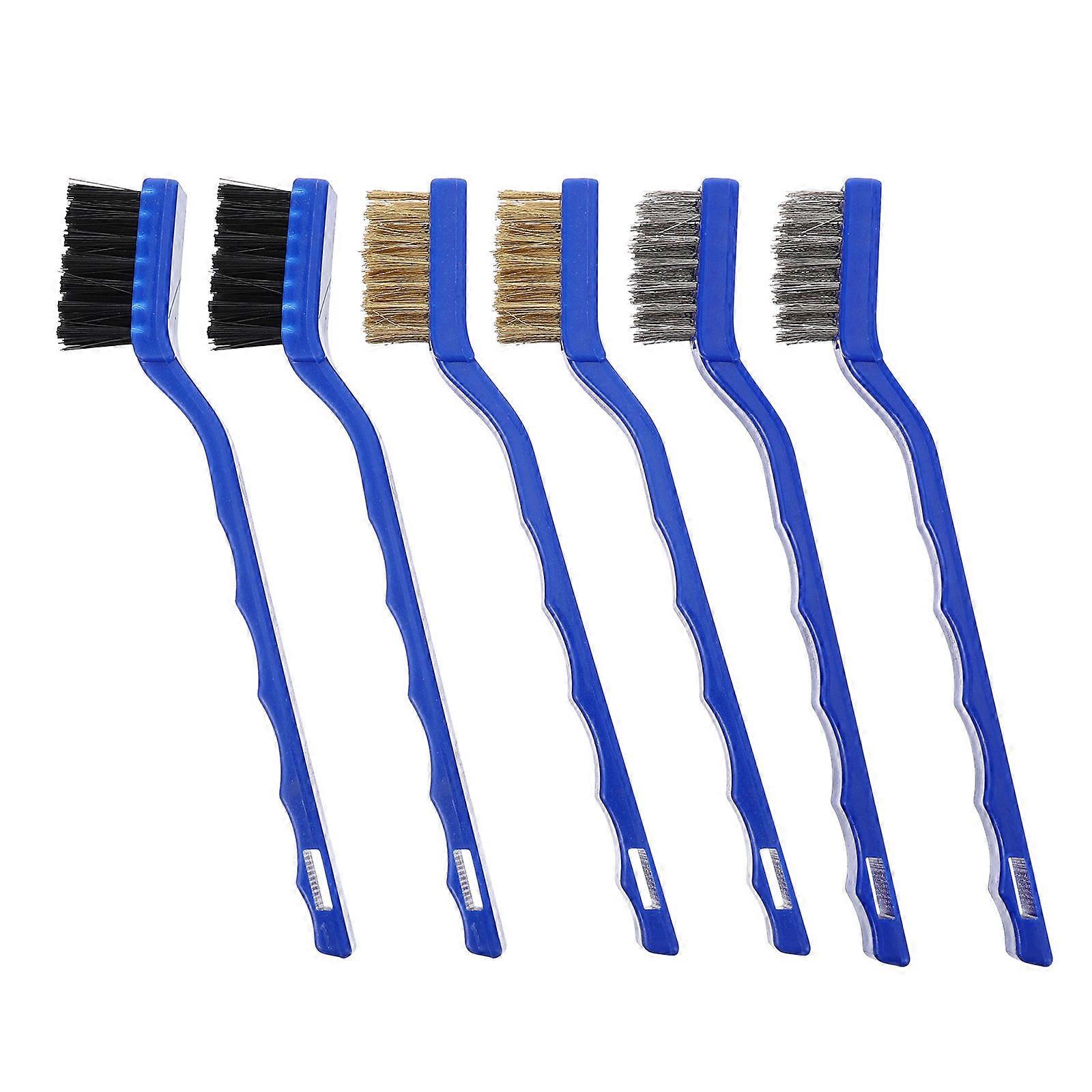 Wire Brush Set with Curved Handle for Masonry, Engine Cleaning, and Paint/Debris Removal 6 Pieces