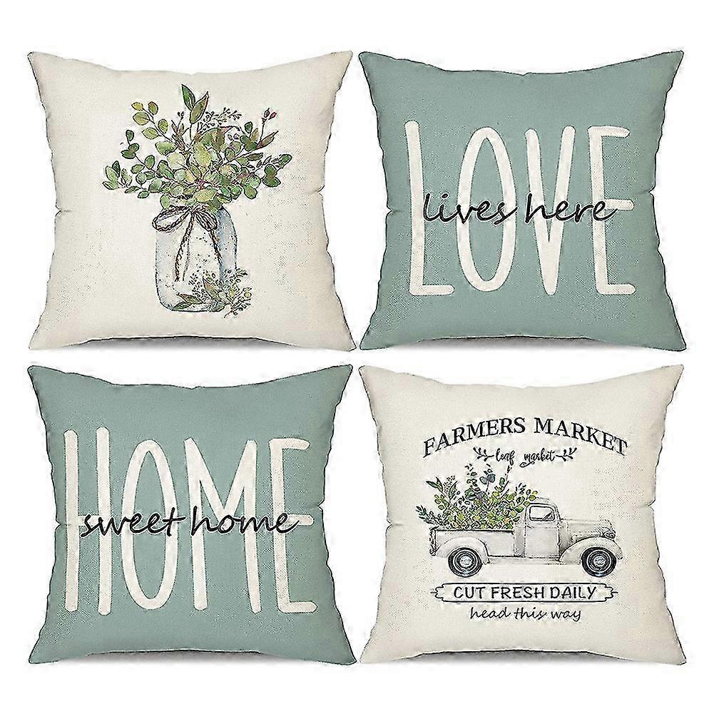 Farmhouse Pillow Covers 18X18 Set of 4,Eucalyptus Leaves Decorations Home Decor Cushion Case for Ho