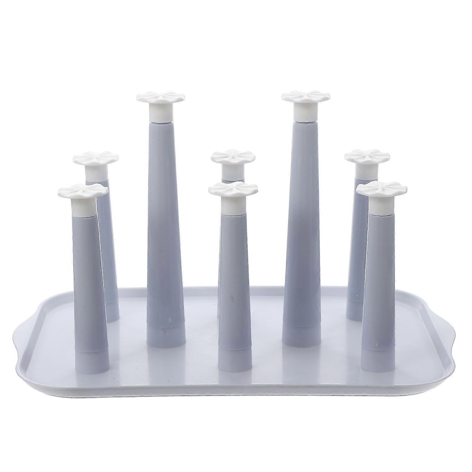 Plastic Tumbler Drying Rack with Ventilated Cup Stand, Portable Water Bottle Holder for Kitchen and Home, Stylish Gray Blue Draining Rack for Glasses