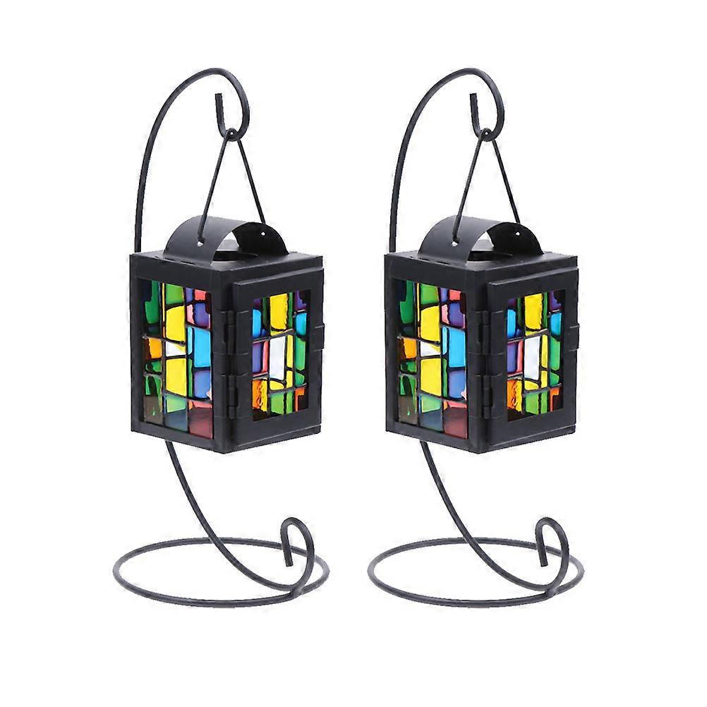 Lampe à vent en verre coloré Chandelier rétro style européen Home Party Centre de table 12X6X23cm Taille 1Pack