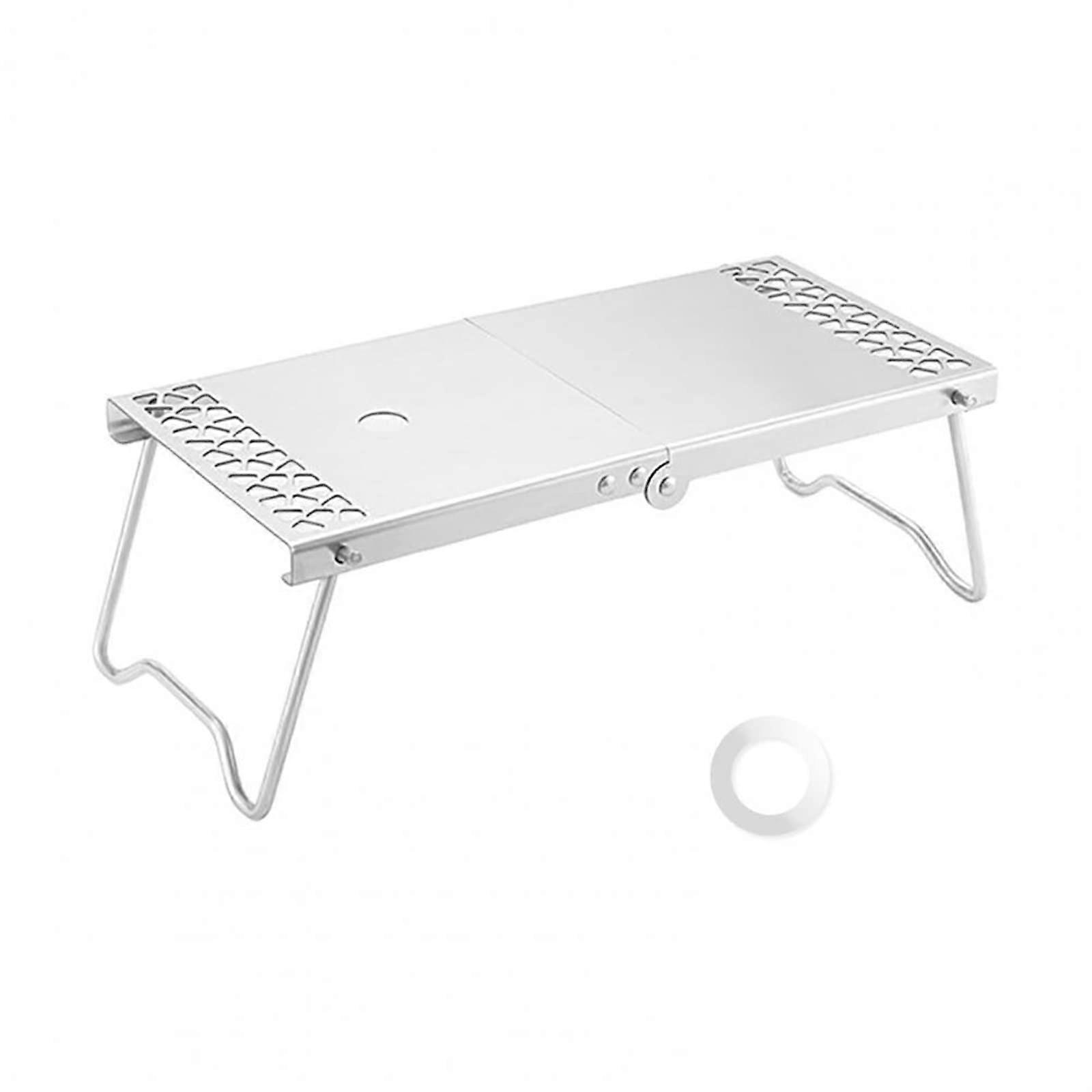 Picnic Tables, Flat Folding Table with Gas Tank, Practical, Strong Compatibility, Rustproof, Standing Mini Tea Table, Camping Accessories (Silver)