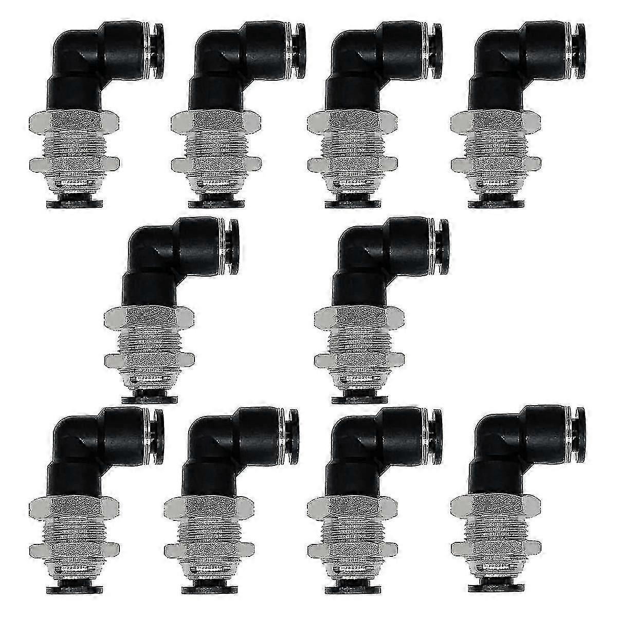 10pcs Bulkhead Elbow 1/4in X 1/4in Tube Od Push To Connect Tube Fitting, 90 Degree Elbow Pneumatic
