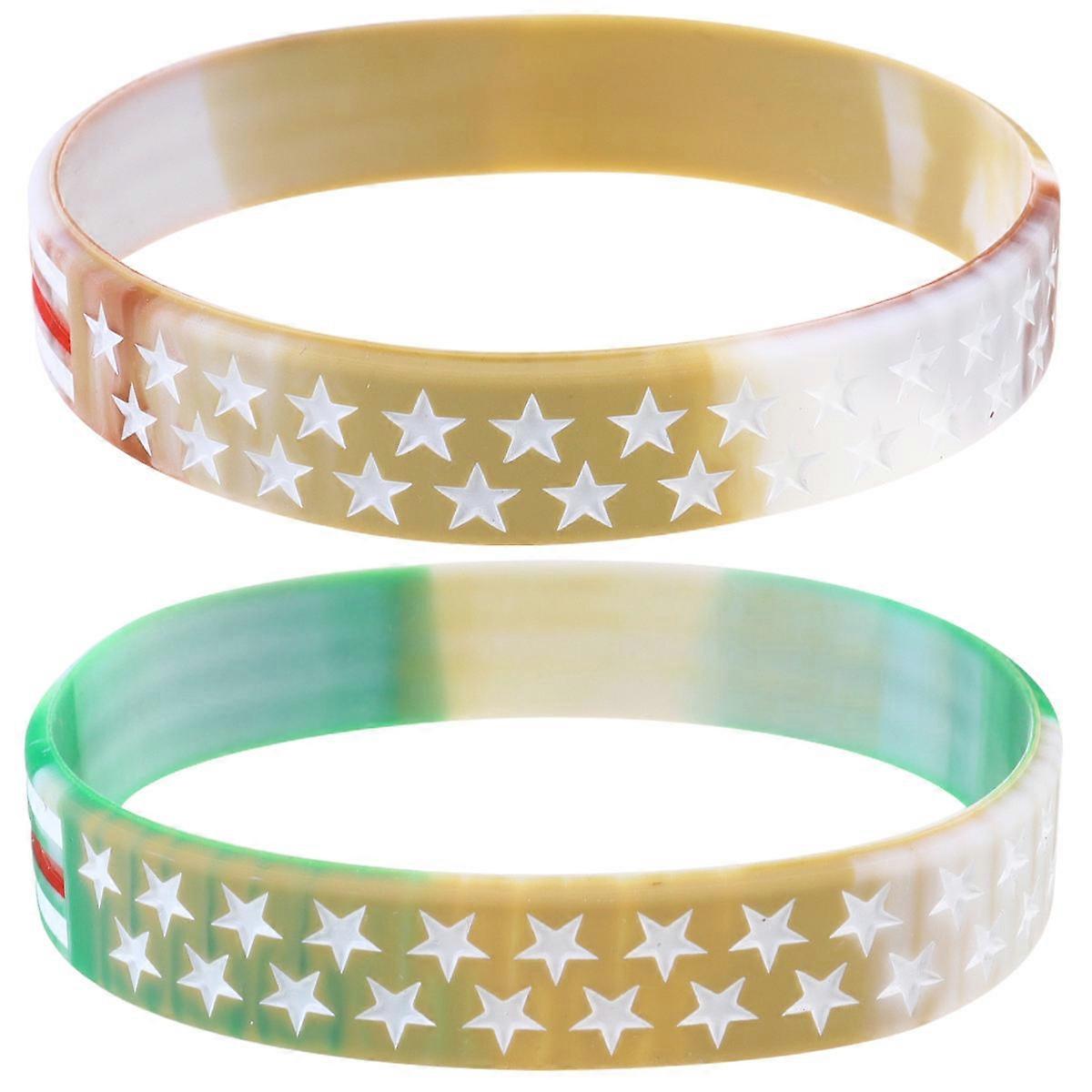 American Independence Day Bracelet Cheer Round Silicone Wrist Band for Party Outgoing 2Pcs
