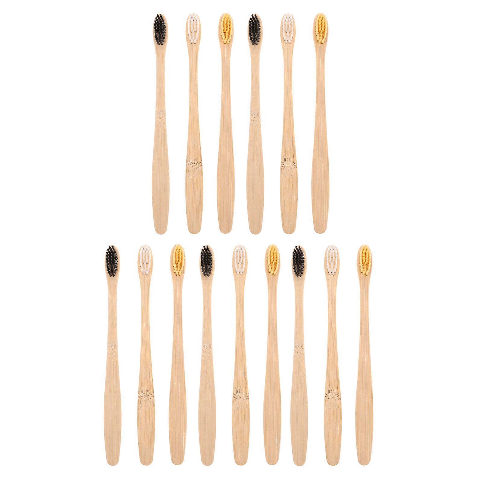 Bamboo Toothbrushes Soft Bristles Portable For Daily Use Black 15Pcs Oral Care
