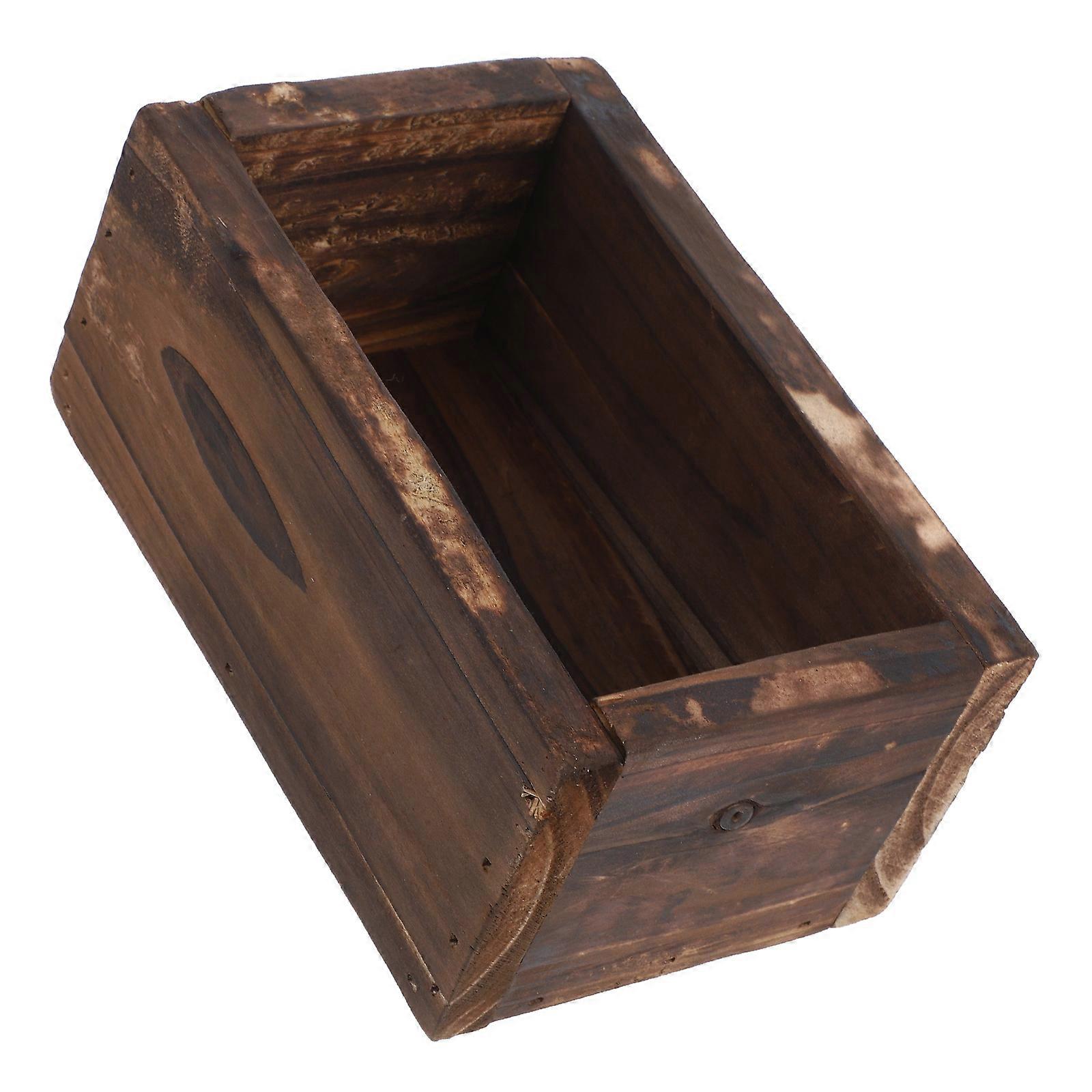 Planter Box Rectangular Carbonized Wood Vegetable Gardening Indoor Use 15.00X9.50X7.00CM Practical and Elegant 1Pcs