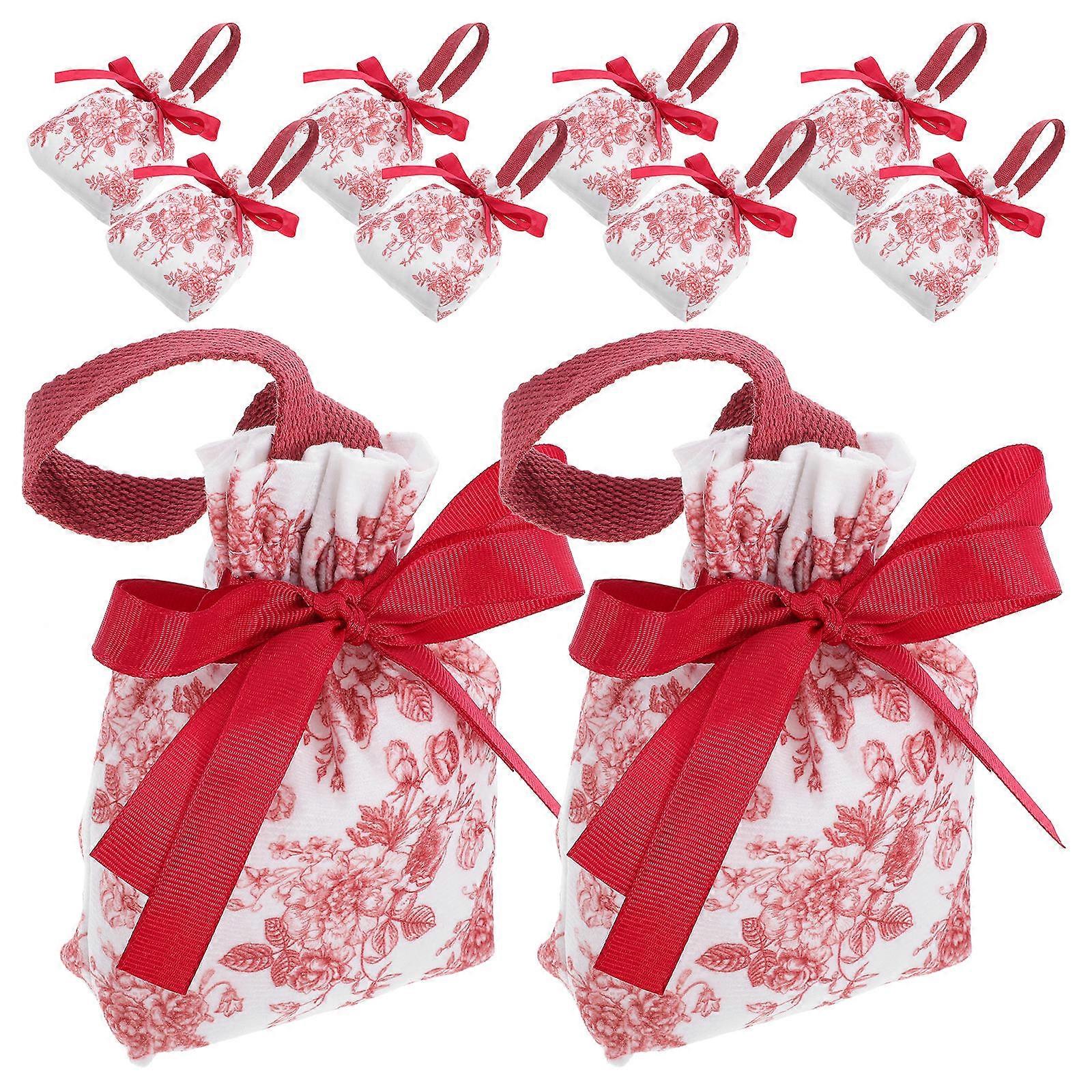 Floral Print Candy Bags for Wedding with Drawstring 10Pcs Reusable Favor Bags