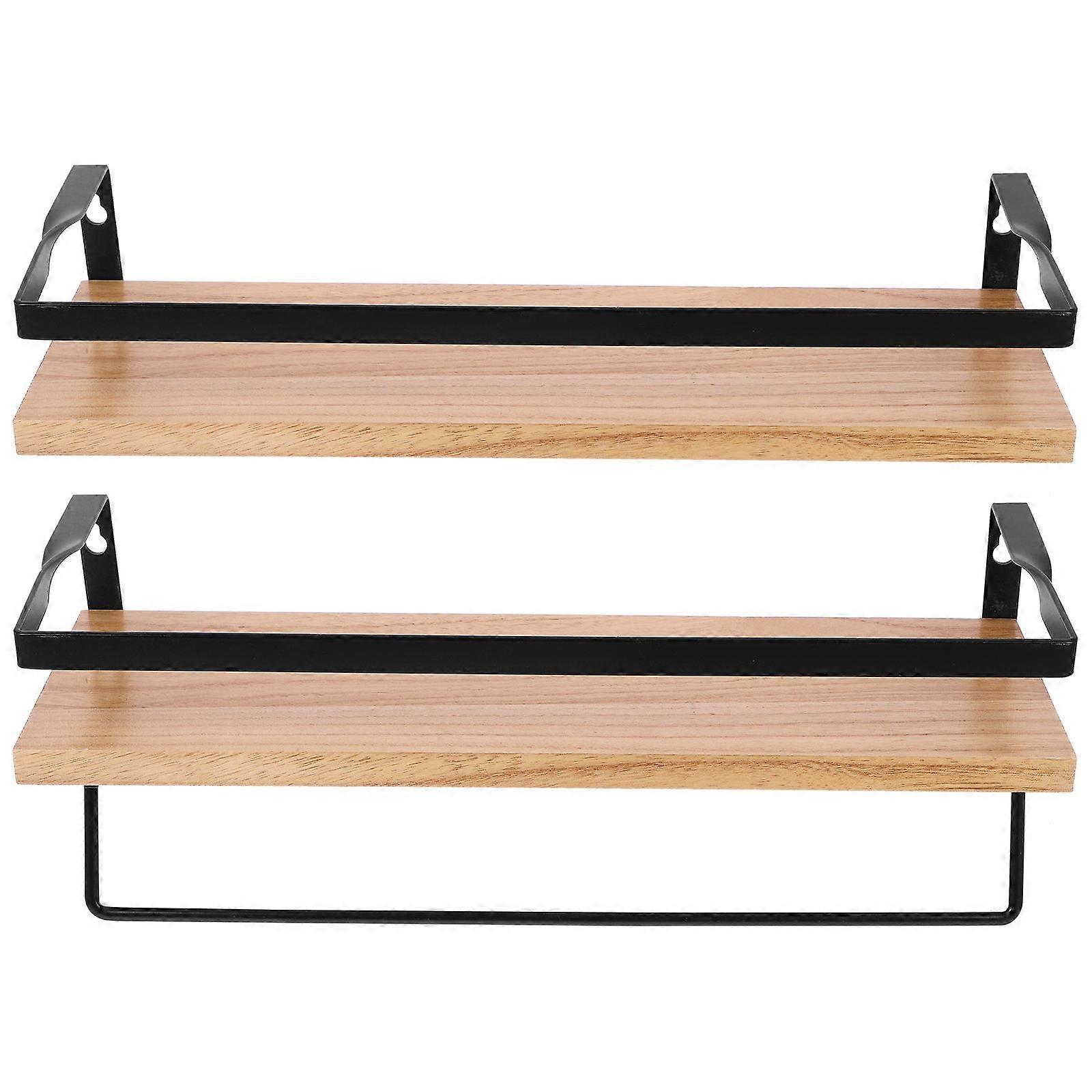 Wall Floating Shelf for Bathroom Accessories Iron Wood Rectangular Shape Storage Decorative 1 Set