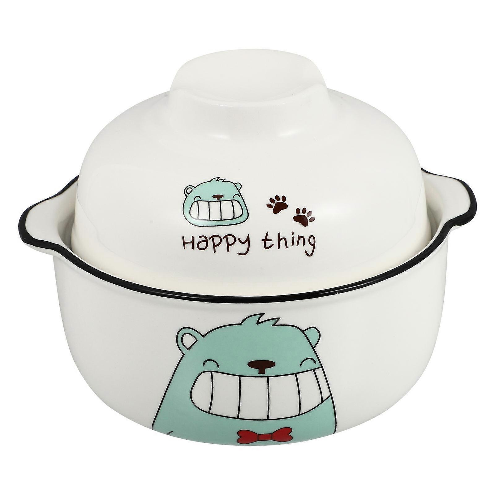 Dinner Bowls Ceramic Bowl With Handle Large Capacity Home Use 17x14cm Green 1Set