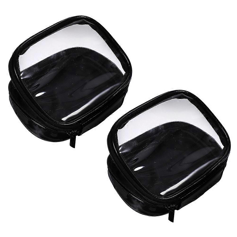 Clear Makeup Bag Portable Toiletry Bag Travel Use Black Rectangular Simple Women 2Pcs
