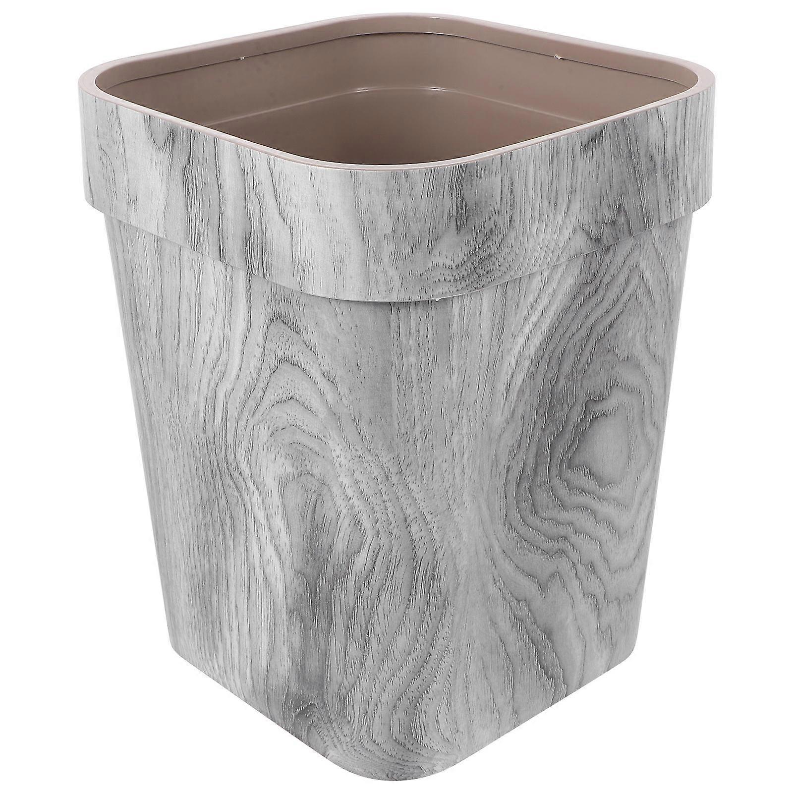 Farmhouse Garbage Bin Trash Can Wastebasket Container Household Item Indoor Use Wood Grain Grey 14 Liters Storage 1Set