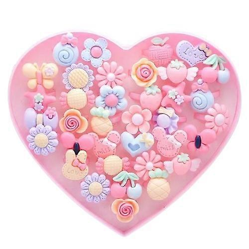 高品質の36ピースの子供かわいいリング樹脂漫画ジュエリー花の形調節可能なリングセットクリエイティブアクセサリー