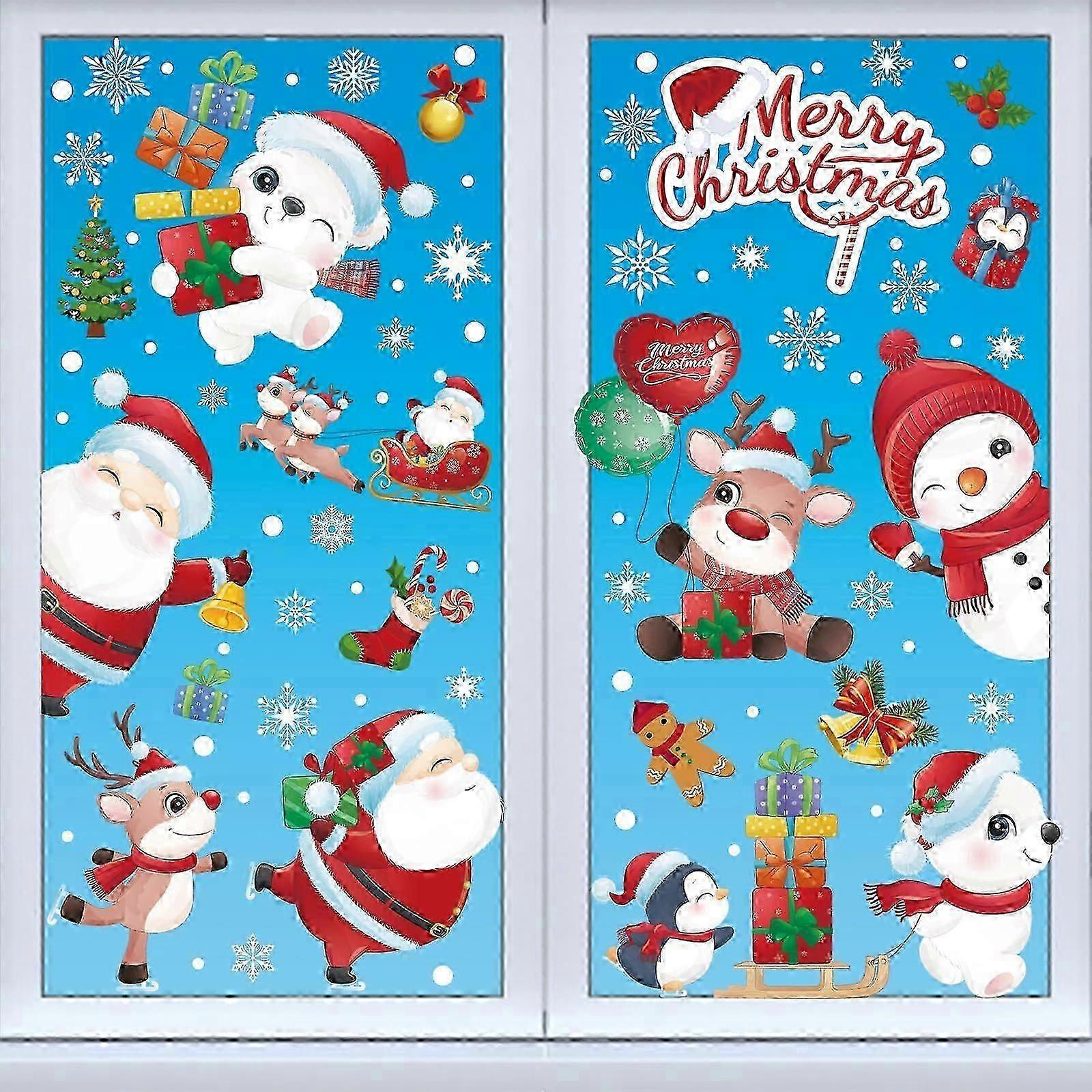 Christmas Window Stickers, 9 Sheets Double Sides Reusable Christmas Window Clings - Colorful