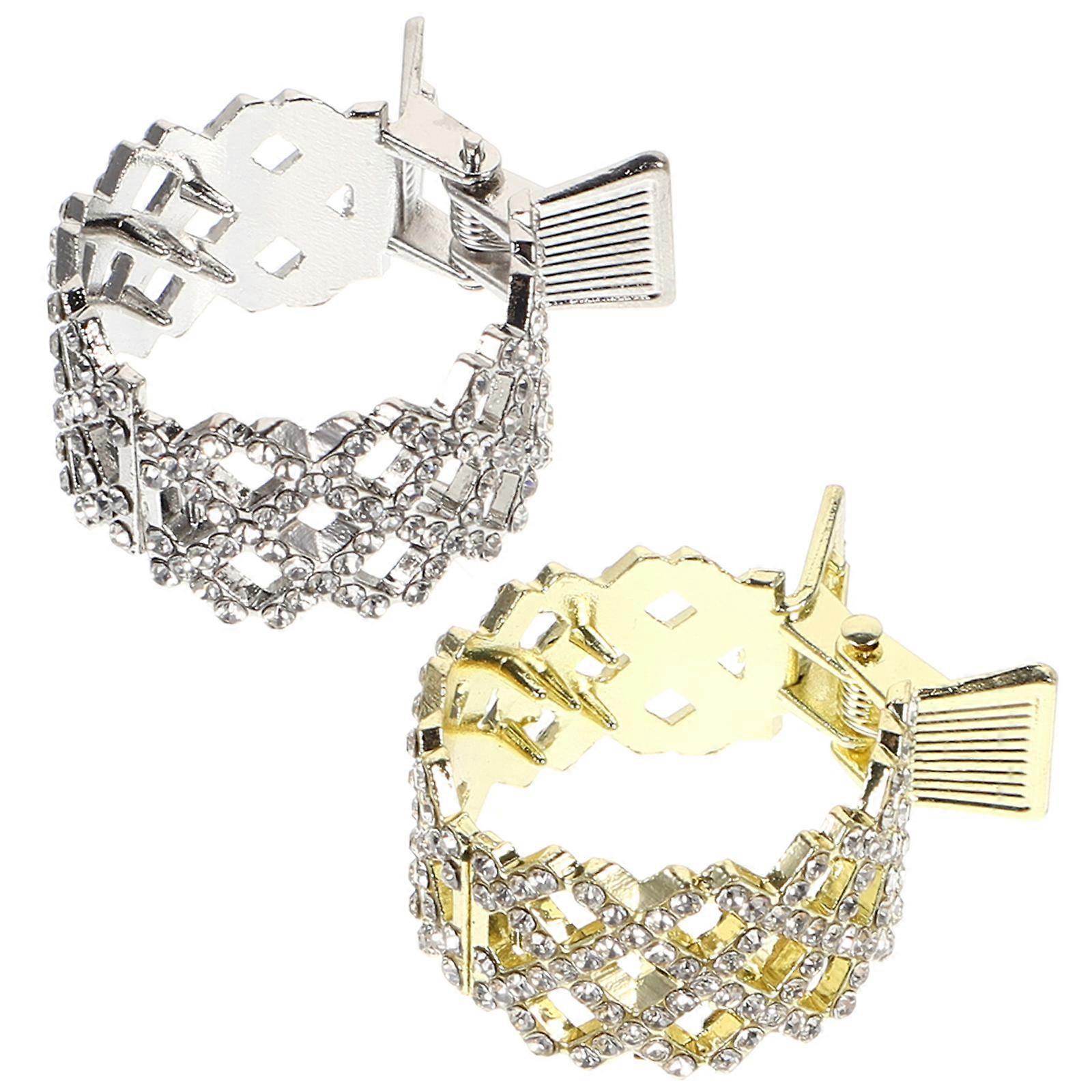 Hair Clip Claw Metal Hair Clips For Women Rhinestone Hair Styling Gold 5x4cm 2Pcs
