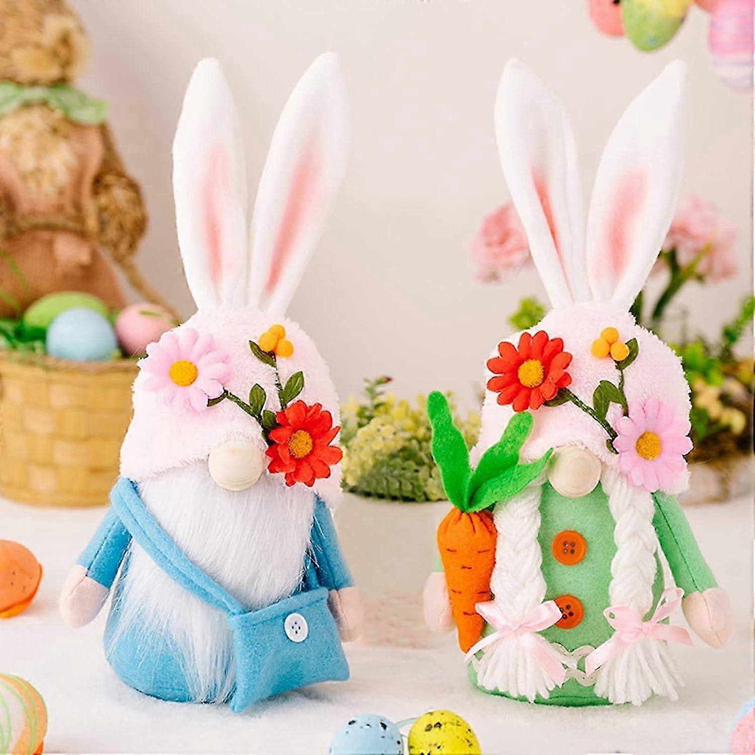 Handmade Plush Doll Gnome Figures for Easter Decoration with Bunny and Eggs Table Craft