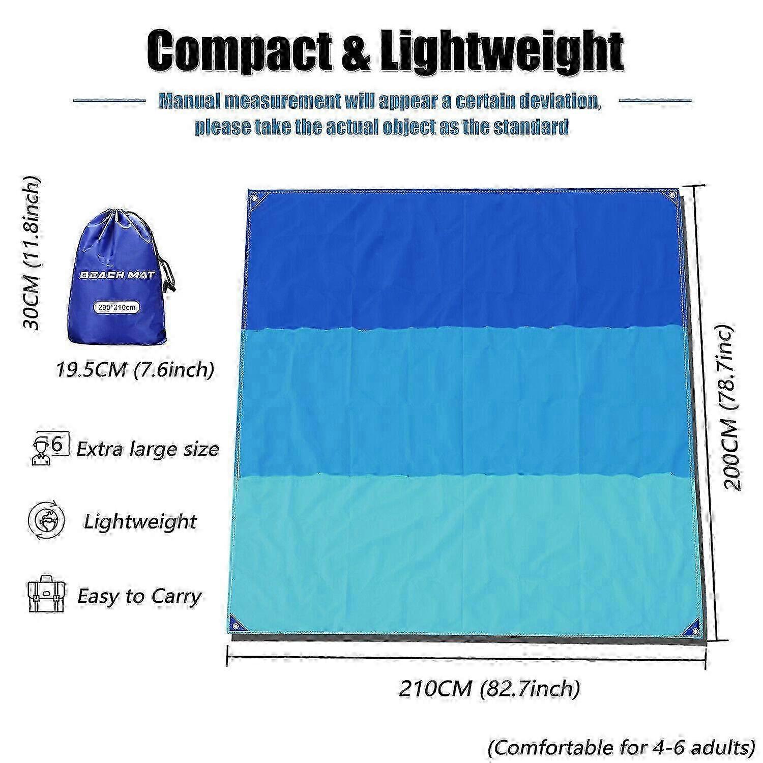 2 Pcs 200x210cm Beach Mat Picnic Blanket With 4 Stakes Waterproof Sandproof Portable Ultra Light Easy To Pack