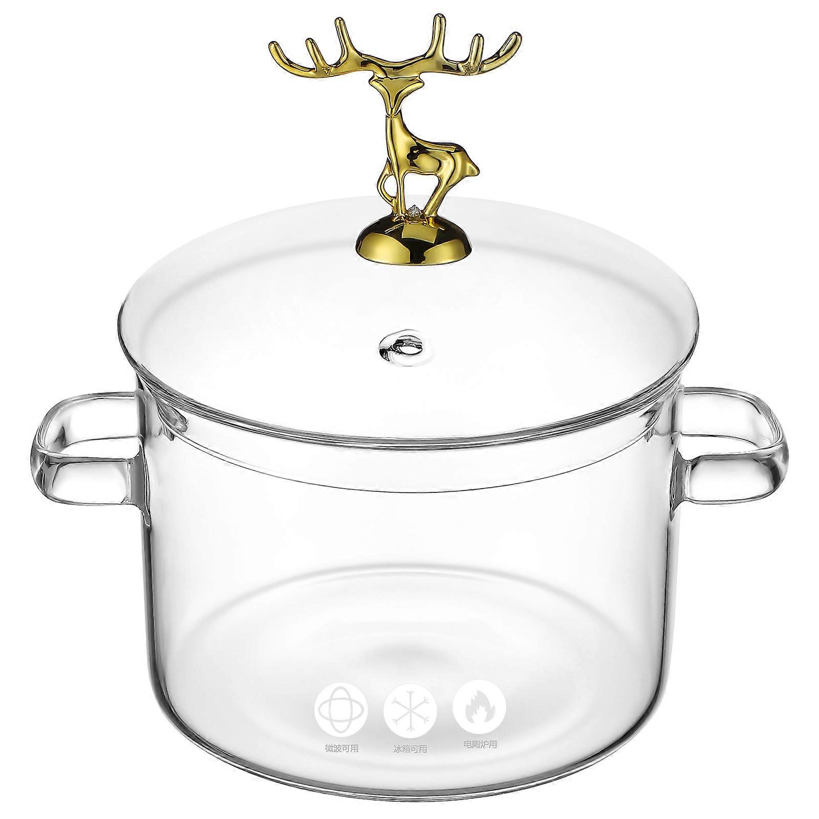 Heat Resistant Borosilicate Glass Stewing Pot with Lid – Ergonomic Double Handle Stockpot for Soups, Noodles, and Home Cooking