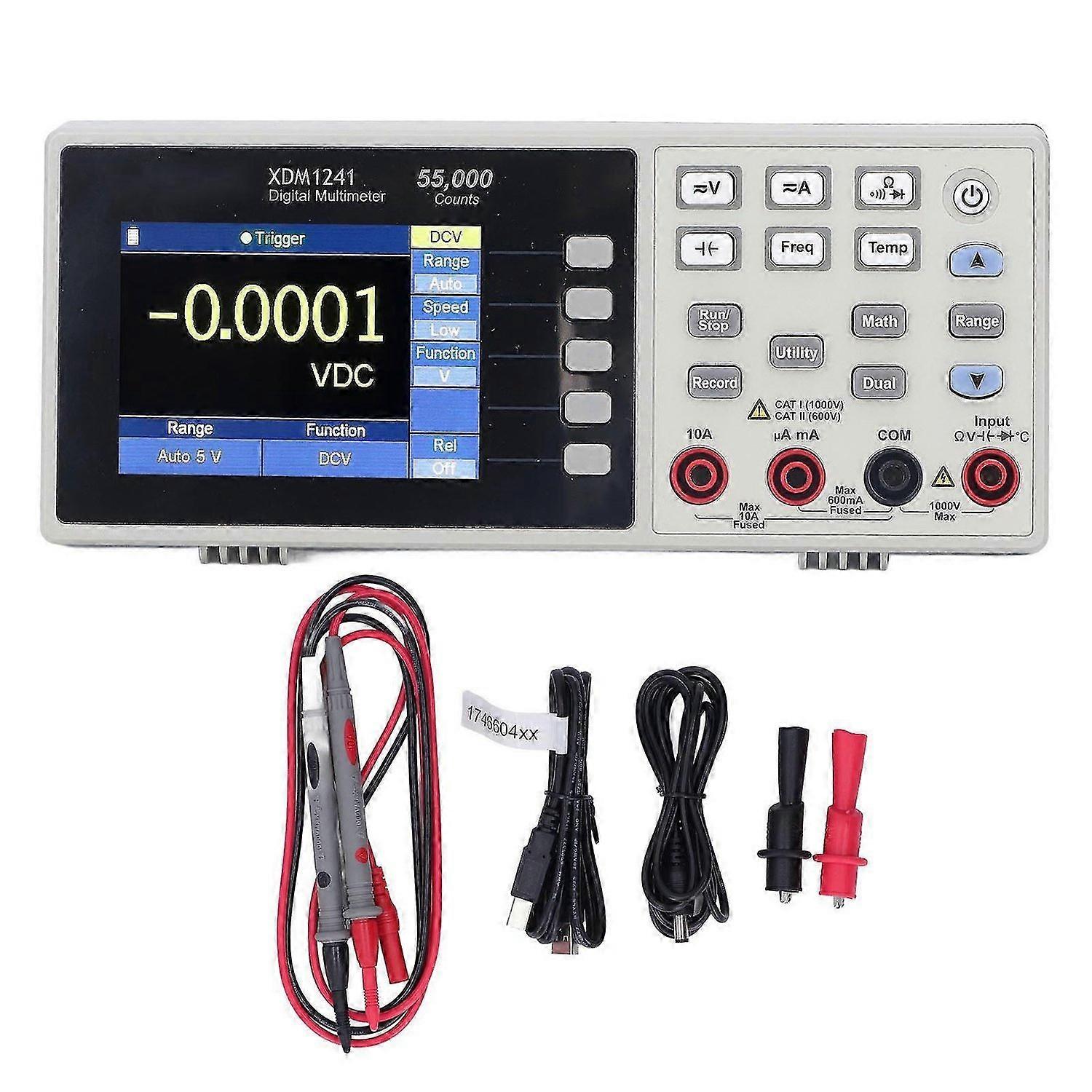 Portable Bench Multimeter Digital LCD Display Data Logging 55000 Count for Voltage Current Resistance XDM1241