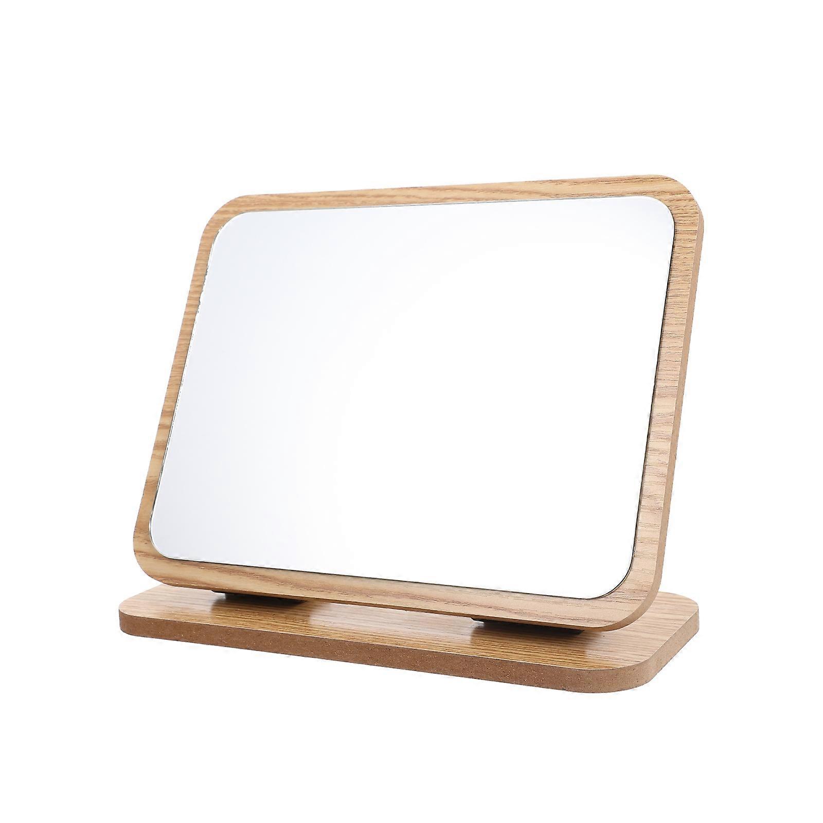 Vanity Desktop Mirror Rectangular Shape Simple and Elegant Style Daily Use Portable Desktop Item Stable Base 1Set