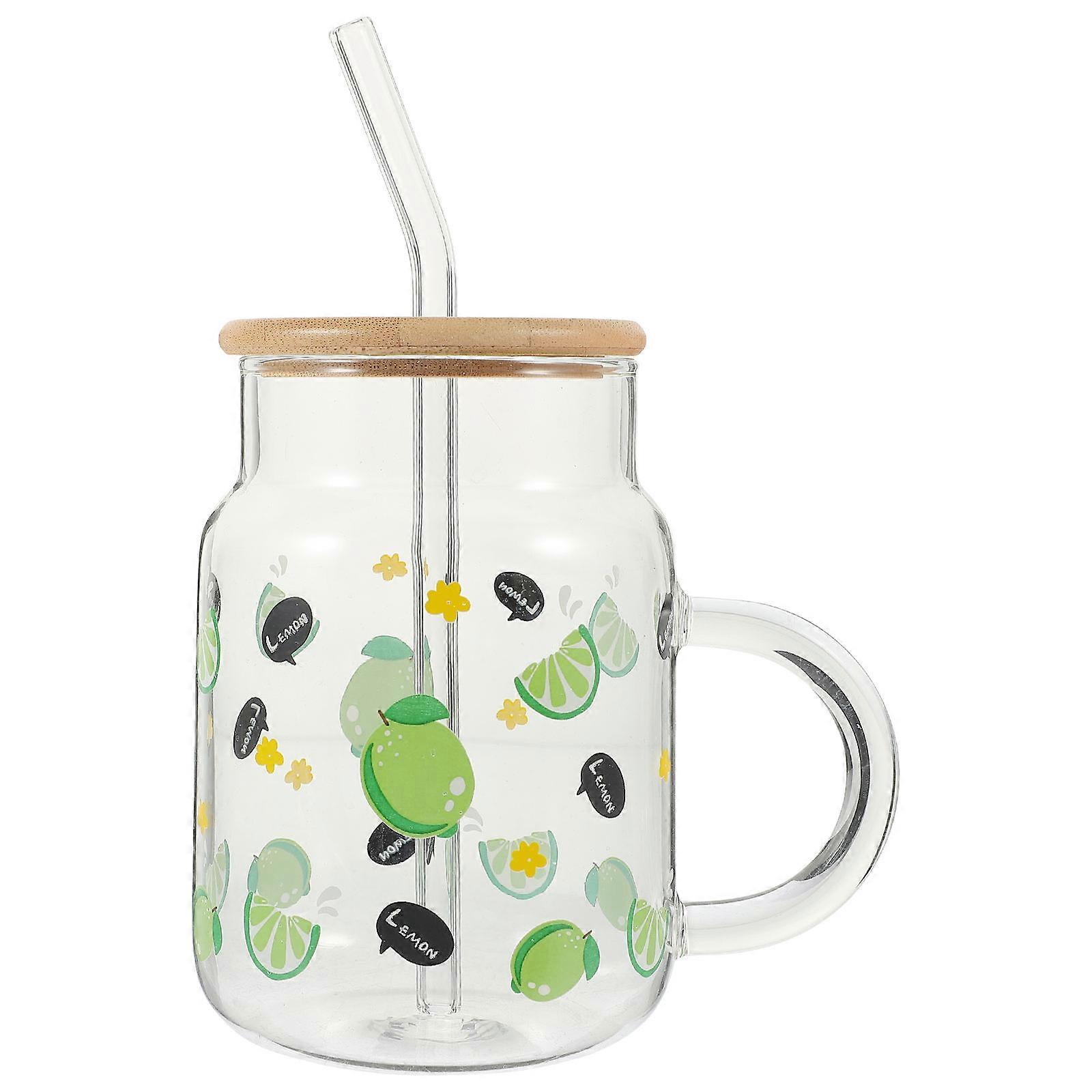 Glass Cup with Lid Green 1Set for Home Use Keeps Drinks At Desired Temp