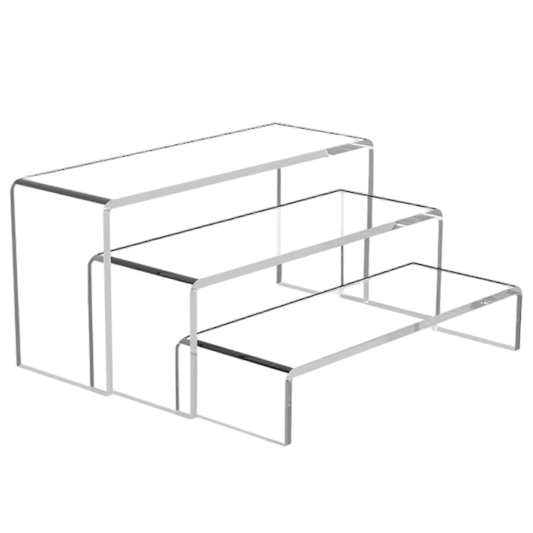 3pcs Display Risers Wide Clear Rectangular Acrylic Display Stands, Tabletop Shelf for Collectible Figures, Cupcakes, Perfume, Makeup