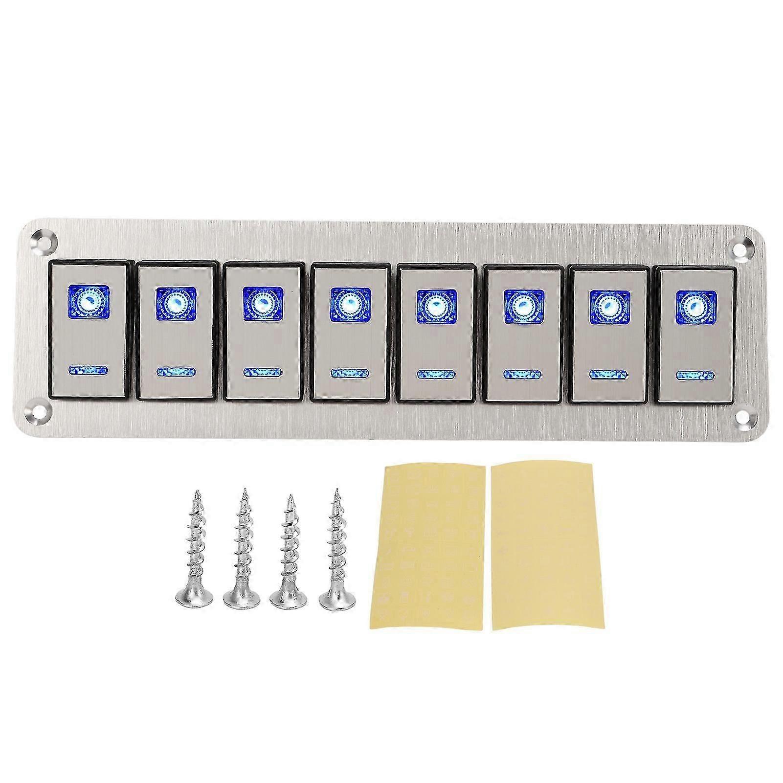 Rocker Switch Panel 8 Gang 12?24V 5 Pin Blue Light Toggle On Off Lights Control Switch Panel