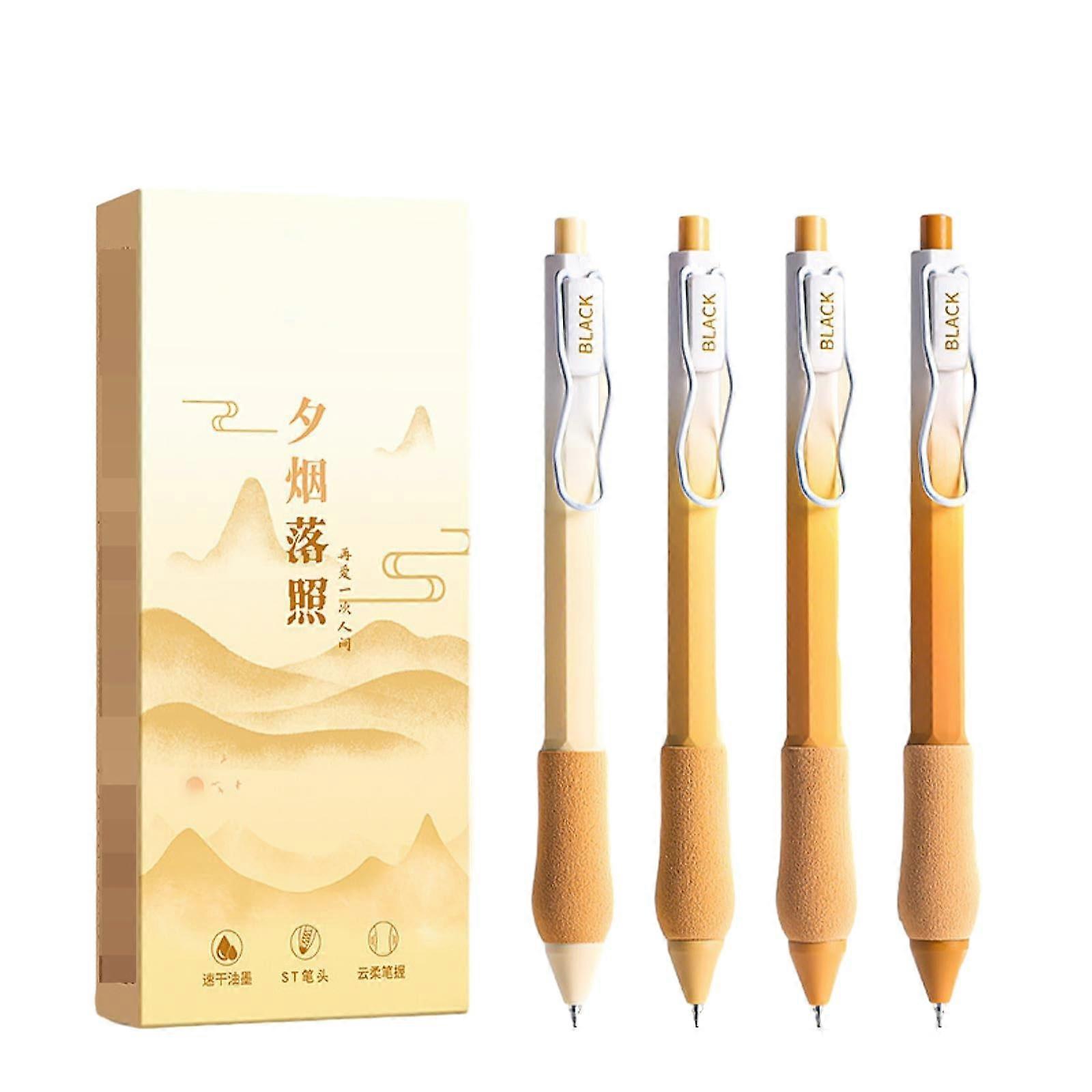 4pcs/box, 0.5mm Soft Grip Neutral Pen, Quick Dry Test, Black Core, Neutral Pen, Sunset Glow