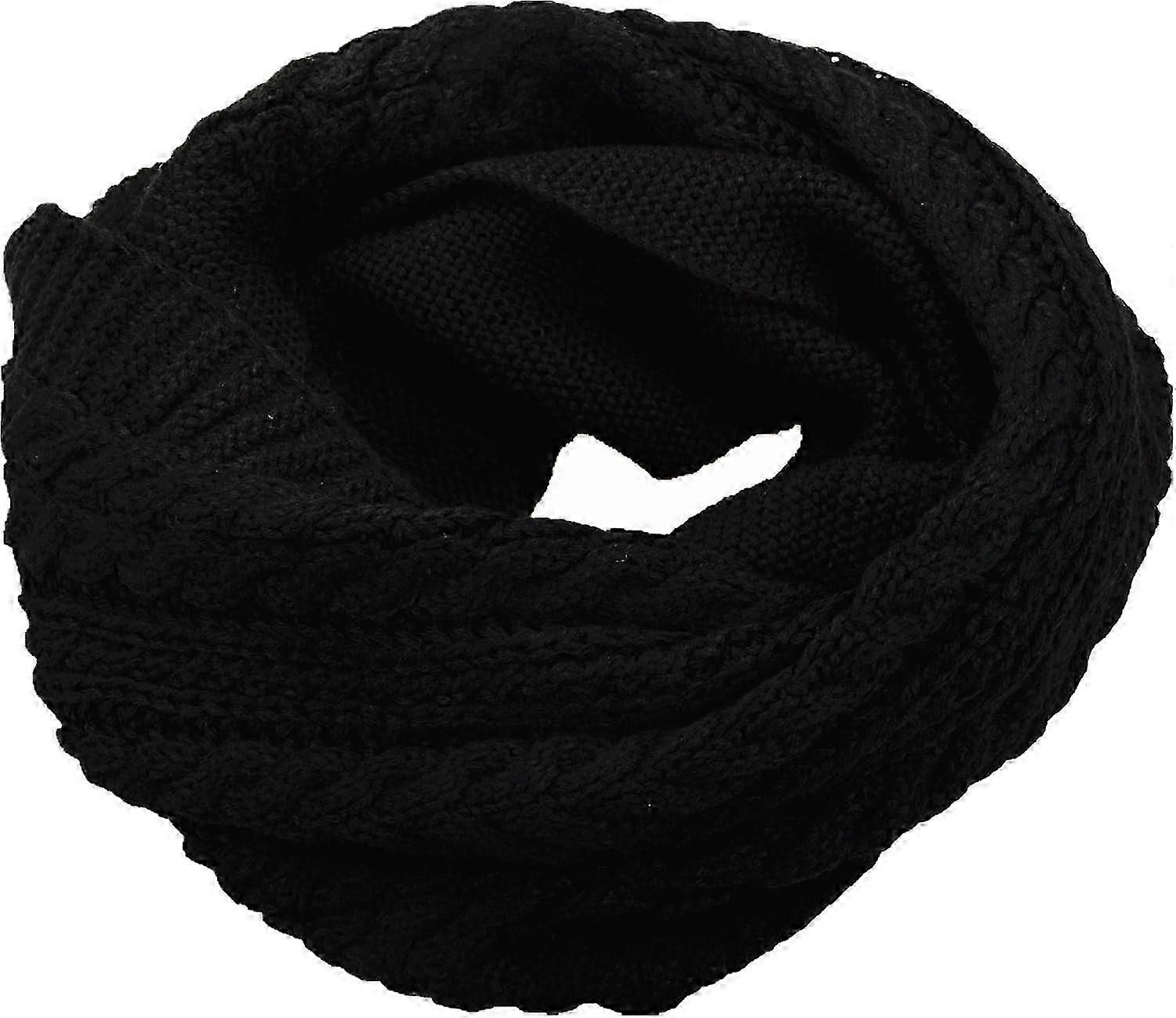 Womens Thick Ribbed Knit Circle Loop Scarf  Crochet Black