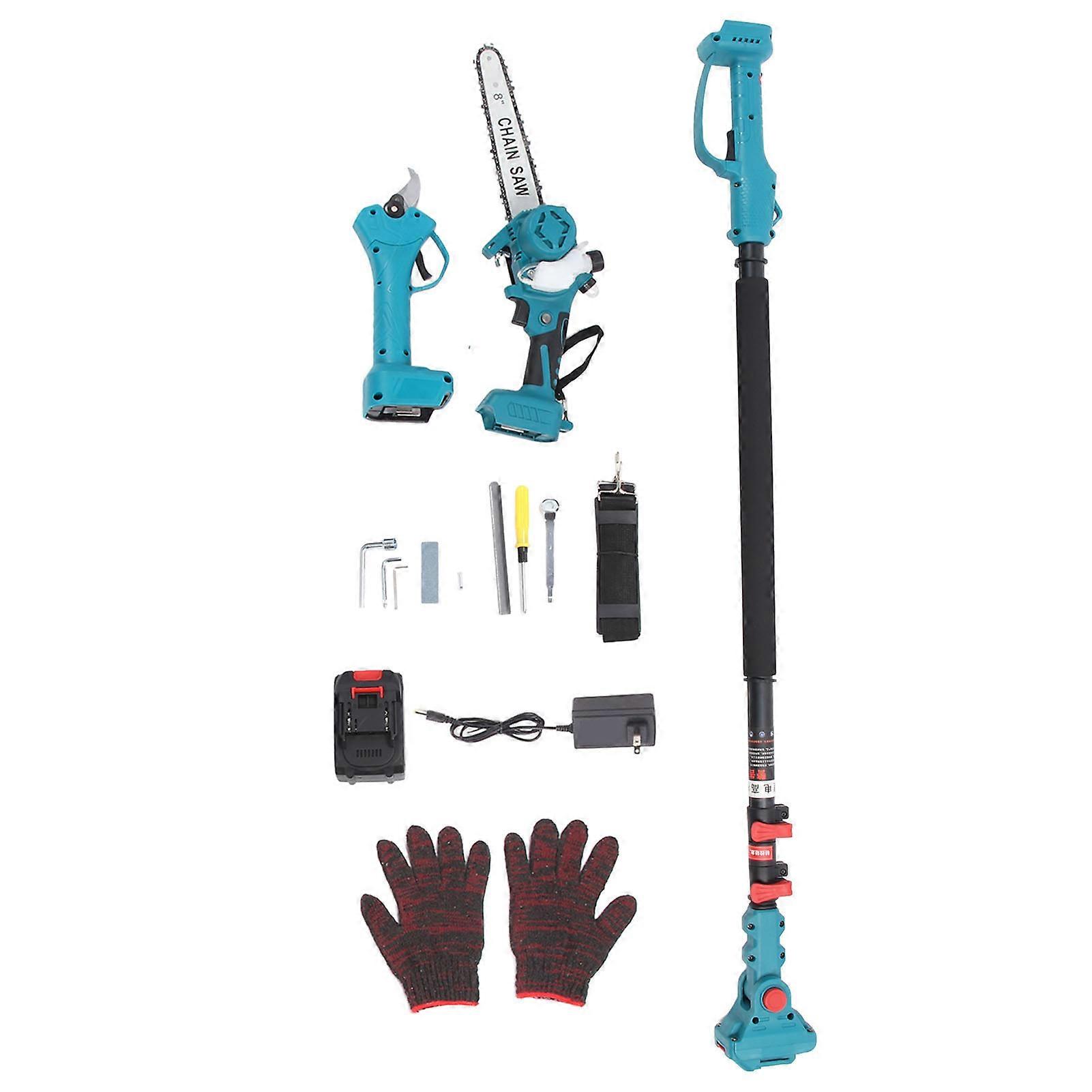 Cordless Power Pruner Kit Electric Shear 8 Inch External Oil Pot Saw 10 Sections High Branch Pole and Battery 100‑240V EU Plug