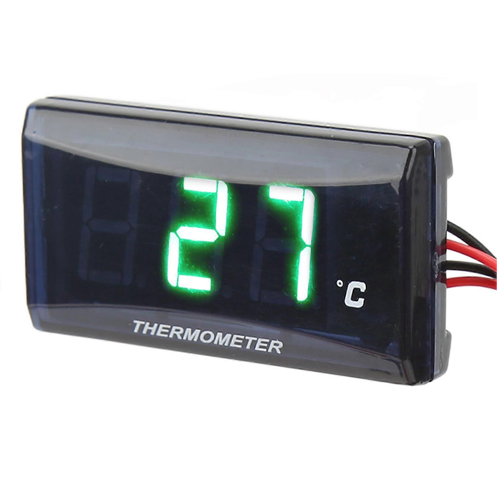Motorcycle Digital Water Temperature Gauge Ultra Thin DC 12V LCD With 22mm Sensor Adapter for Most Motorbikes Green 