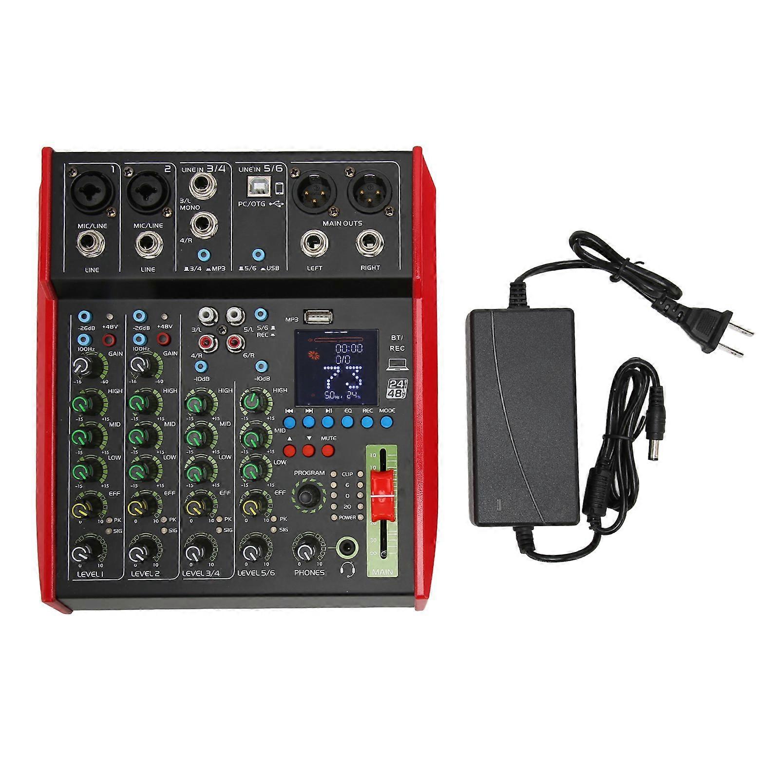 Professional 6-Channel DJ Mixer with Bluetooth and DSP for Recording and Live Sound