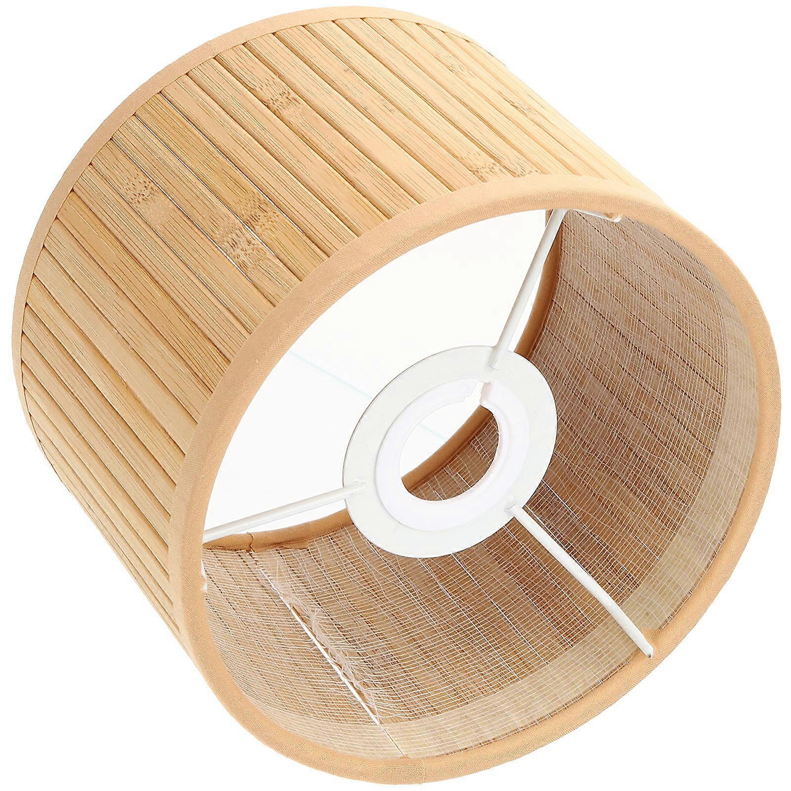 Retro Style Bamboo Lampshade for Desk Use Khaki Color E27 E14 Socket Compatible 6.3 Inches