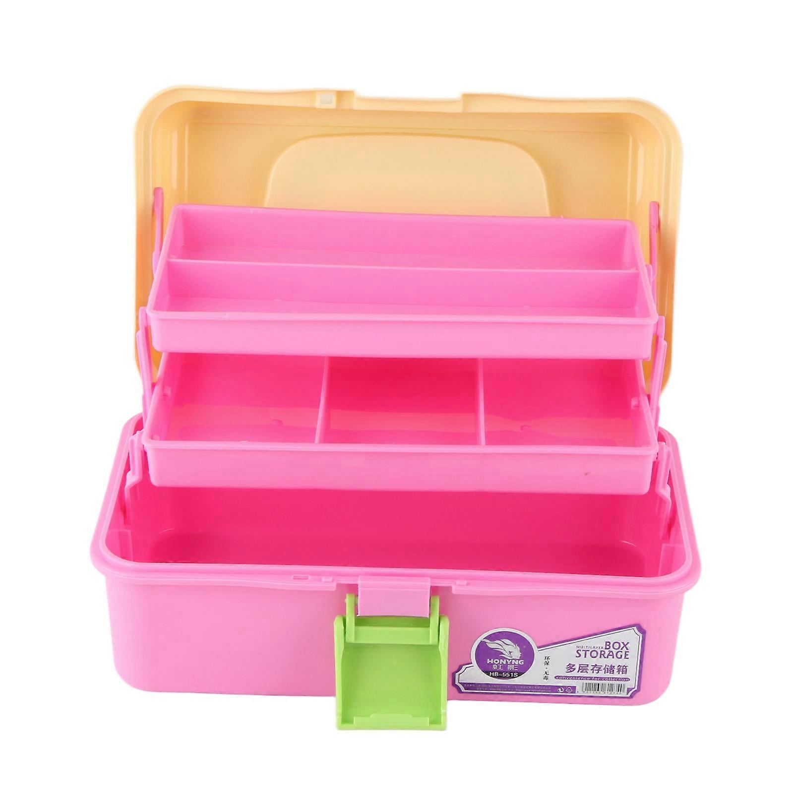 Art Student Storage Box Thickened Large 3 Layer Home Organizing Plastic Storage Case 551 Small Size Pink Yellow