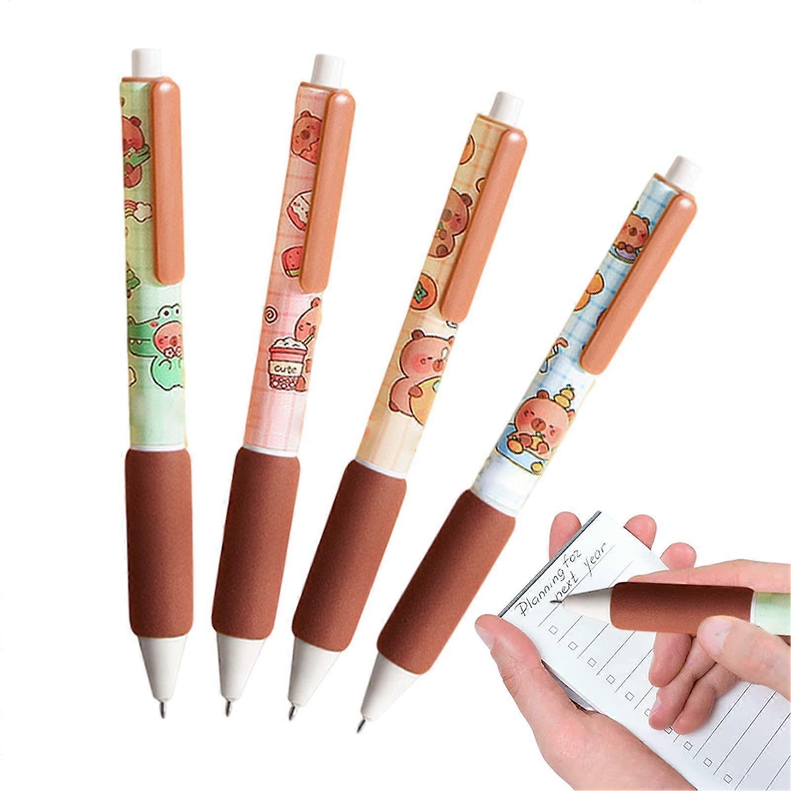 4 x Capybara Pens Set, Cartoon Black Retractable Ink Pens 0.5 mm Fine Point for Smooth Writing, Ideal for Students and Adults