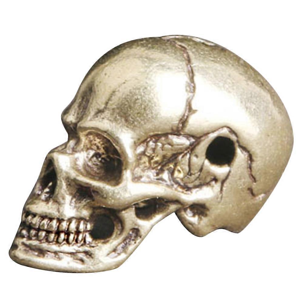 Brass Skull Statue Retro Style Desktop Miniature Statue Golden Color 2.9x2.9x1.9cm 1Set