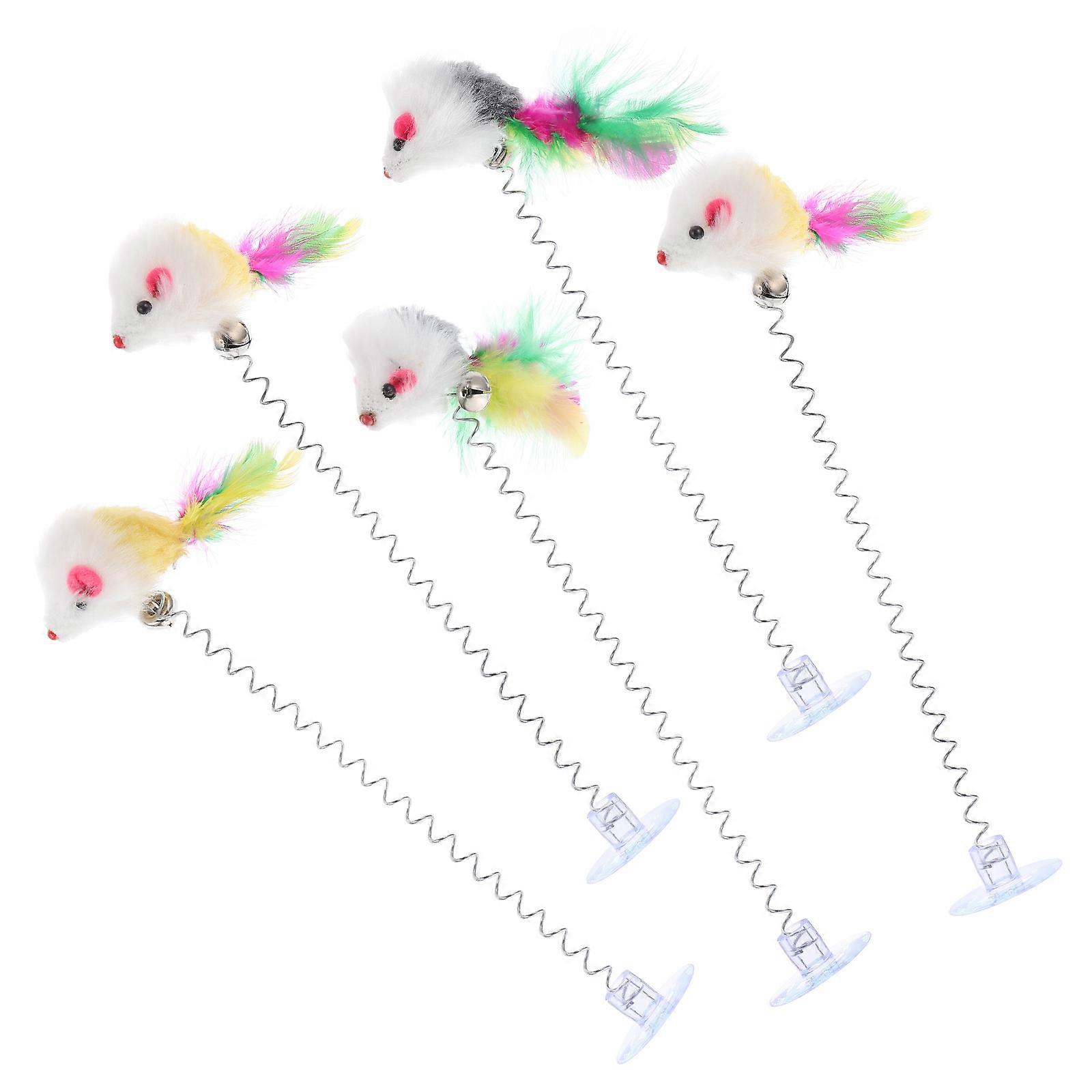 5pcs Interactive Cat Wand Teaser with Bell, Colorful Plush Spring Mouse for Cat Play, Exercise, Enrichment, Self Play for Indoor Cats