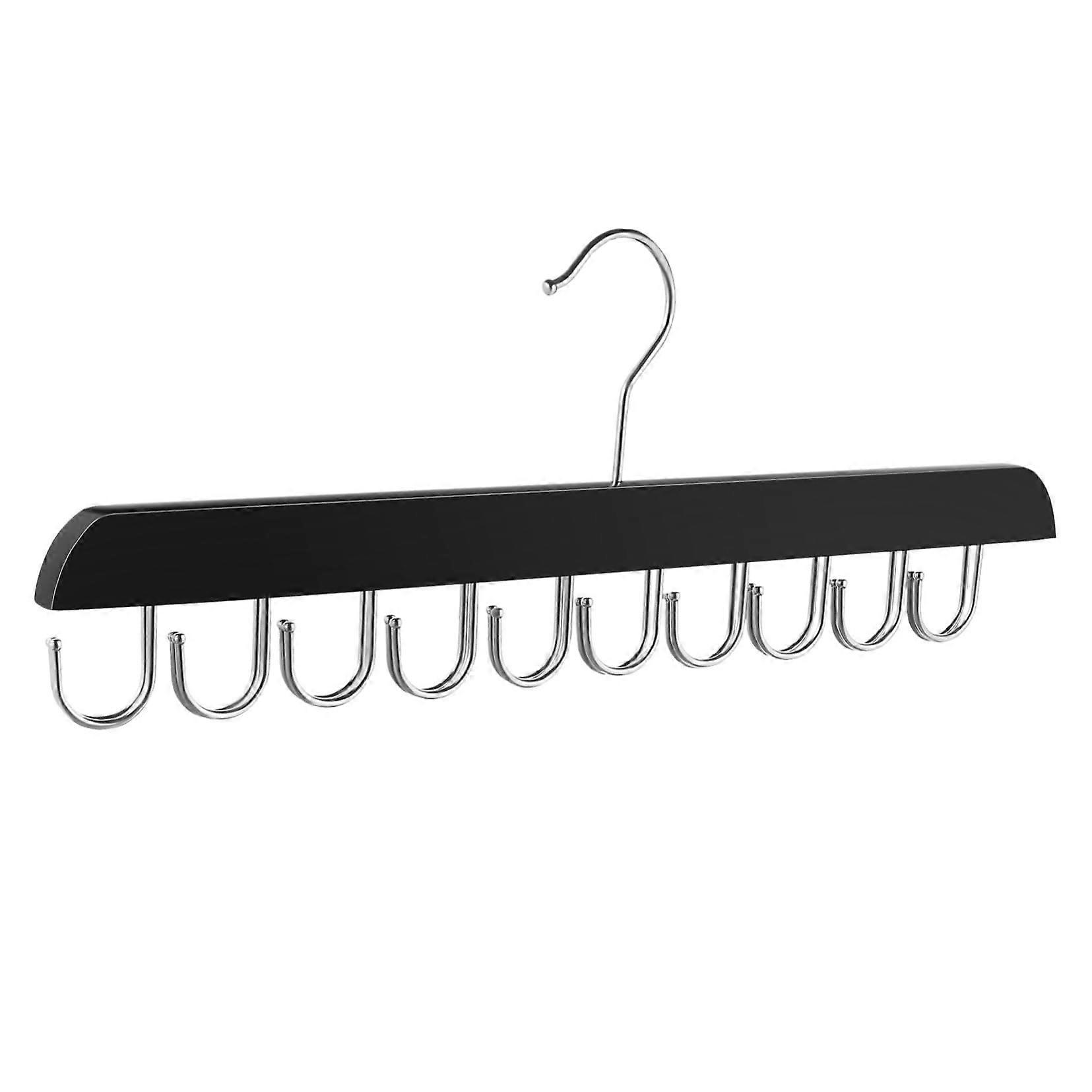 Multifunctional wooden hanger with hooks, spacesaving organizer for ties, belts, and scarves