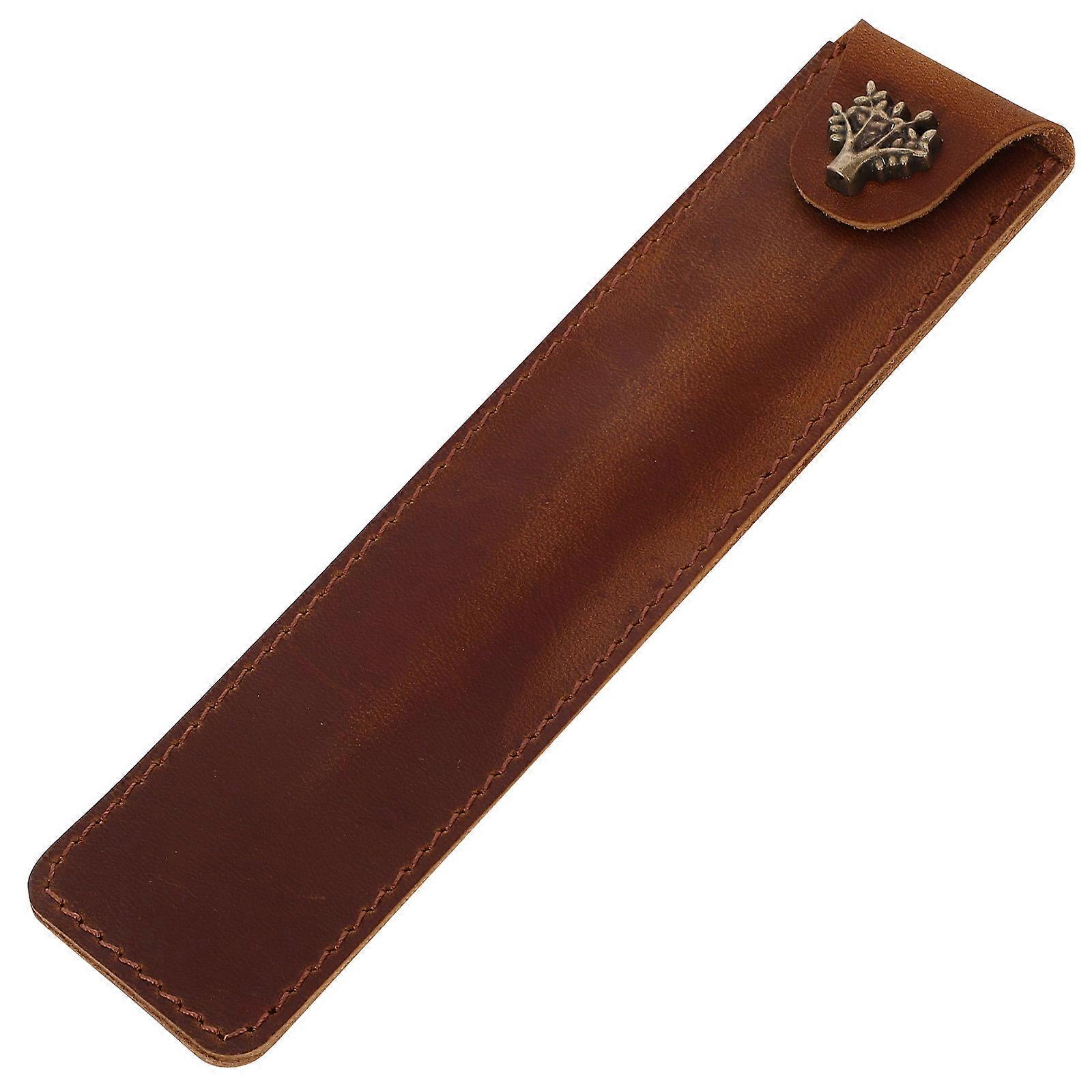 Leather Pen Container Hand Stitched Rectangular Shape Fountain Pen Case 16.8 x 4 x 1.5 cm 1Pack