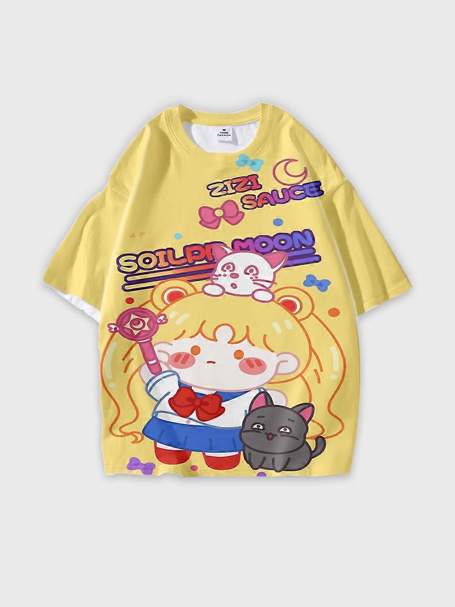 T-shirt round neck Role Pattern loose short sleeve D3289