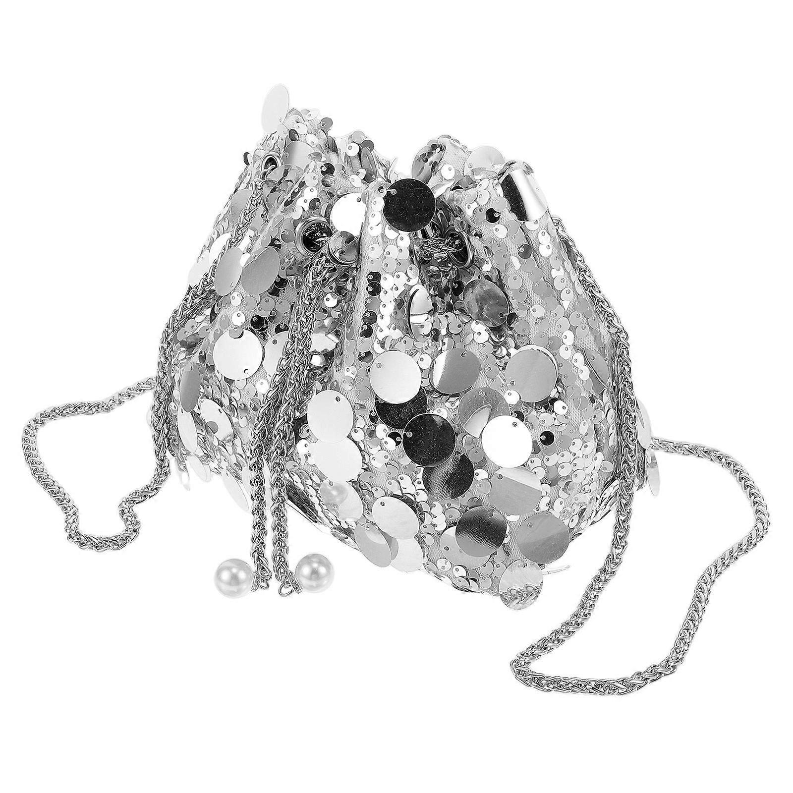 Silver Tassel Sequin Evening Tote Bag for Women – Large Capacity, Elegant Party Purse with Boho Design and Multiple Carry Options