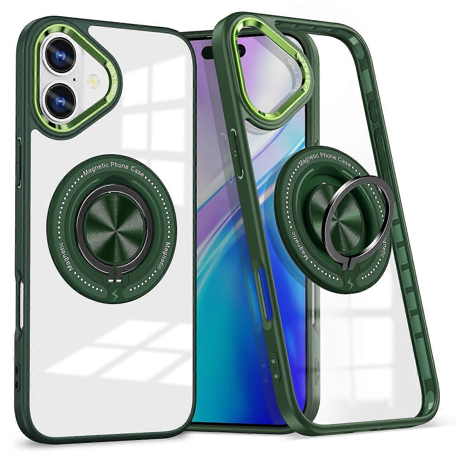 For iPhone 16 Case Magnetic Ring Holder Kickstand PC TPU Phone Cover