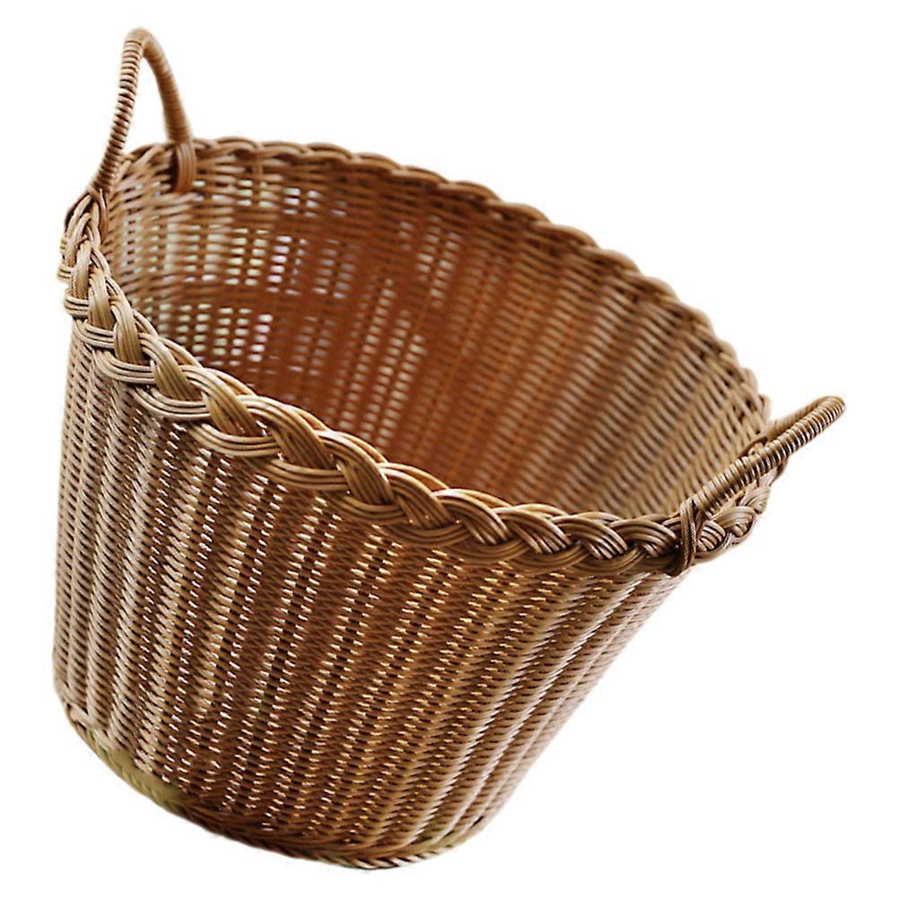 Coffee Simulation Rattan Woven Basket with Handle for Dirty Clothes and Home Storage