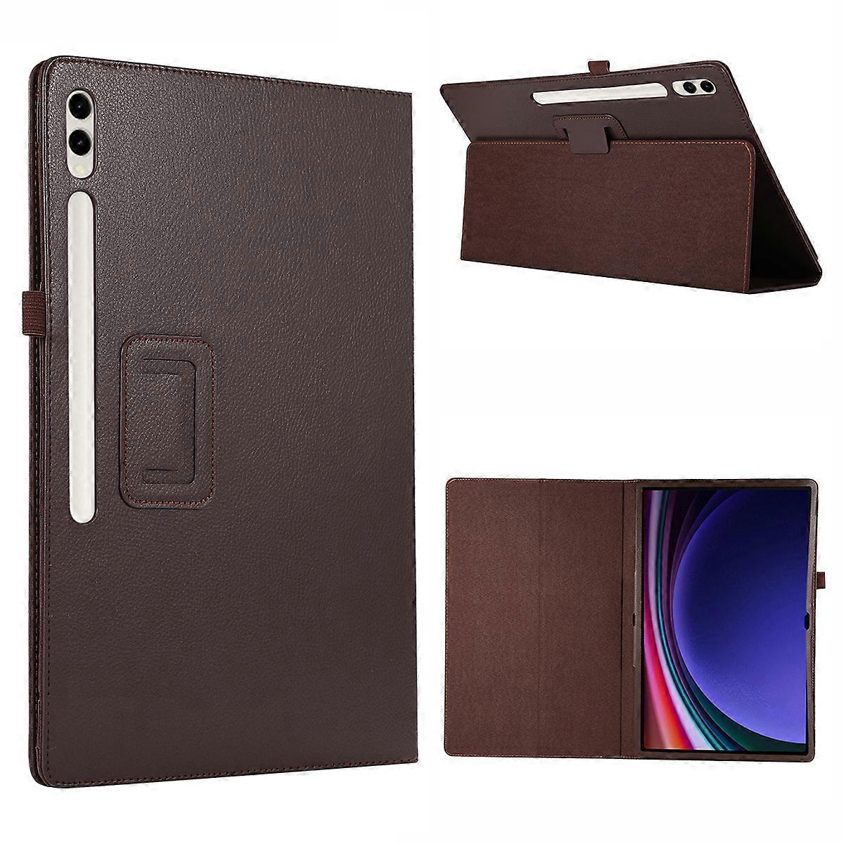 TKdaddy Pour Samsung Galaxy Tab S10 Ultra Case Bi-Fold Stand Cuir Tablette Housse Litchi Texture Brown