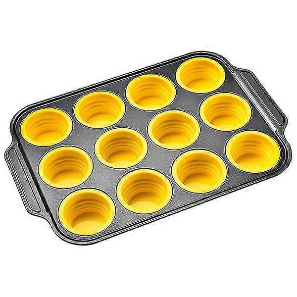 Silicone muffin tin with metal frame, 12 regular size yellow