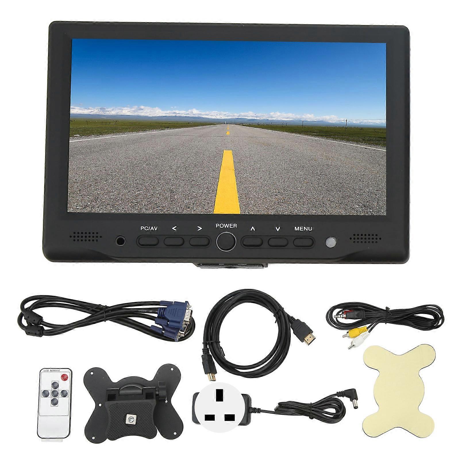 7in TFT LED Monitor VGA AV DC HD Multimedia Interface Color Screen with Dual Speakers Remote Control 100‑240V UK Plug
