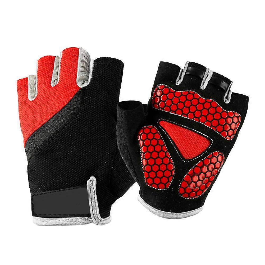 1 Pair Outdoor Sports Half Finger Gloves Non-Slip Breathable Workout Gloves for Cycling Climbing Fishing Riding Size L (Red)